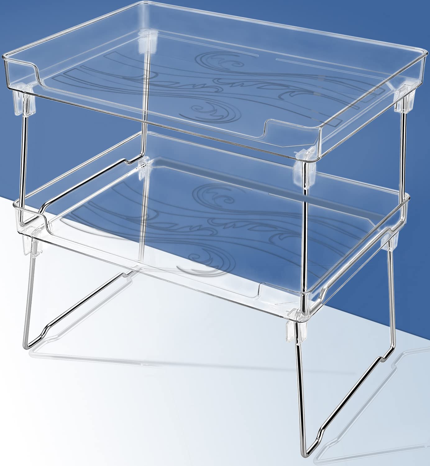 2-Pack Stackable Kitchen Shelves - Foldable Cabinet Storage Shelf Organizer for Countertops - Clear Space-Saving Rack for Kitchen, Bedroom & Bathroom Organization (Perfect for Small Spaces & Clutter-Free Storage)