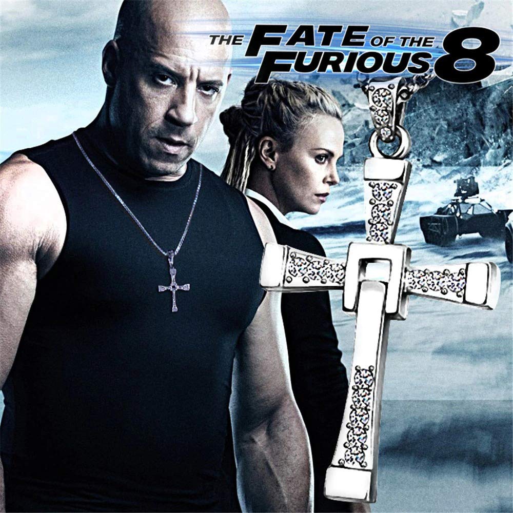 Dominic Toretto Inspired Men's Cross Necklace - Stainless Steel Chain with Rhinestones & Gold Finish | Perfect for Movie Fans, Gifts & Everyday Wear