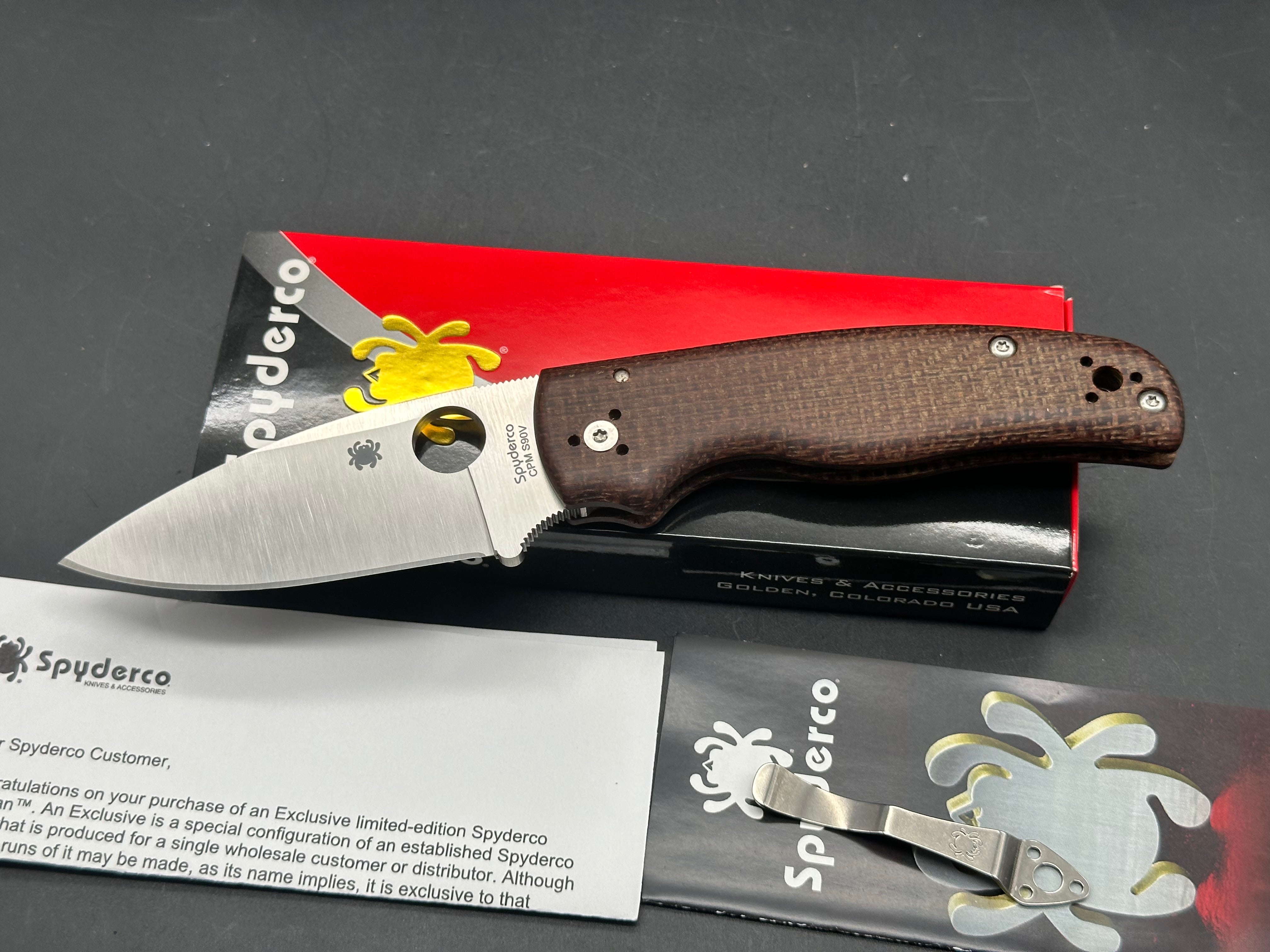 Spyderco Shaman Folding Knife with Burlap Micarta Handle & S90V Blade - Knife Center Exclusive for Outdoor, Camping, and EDC Use