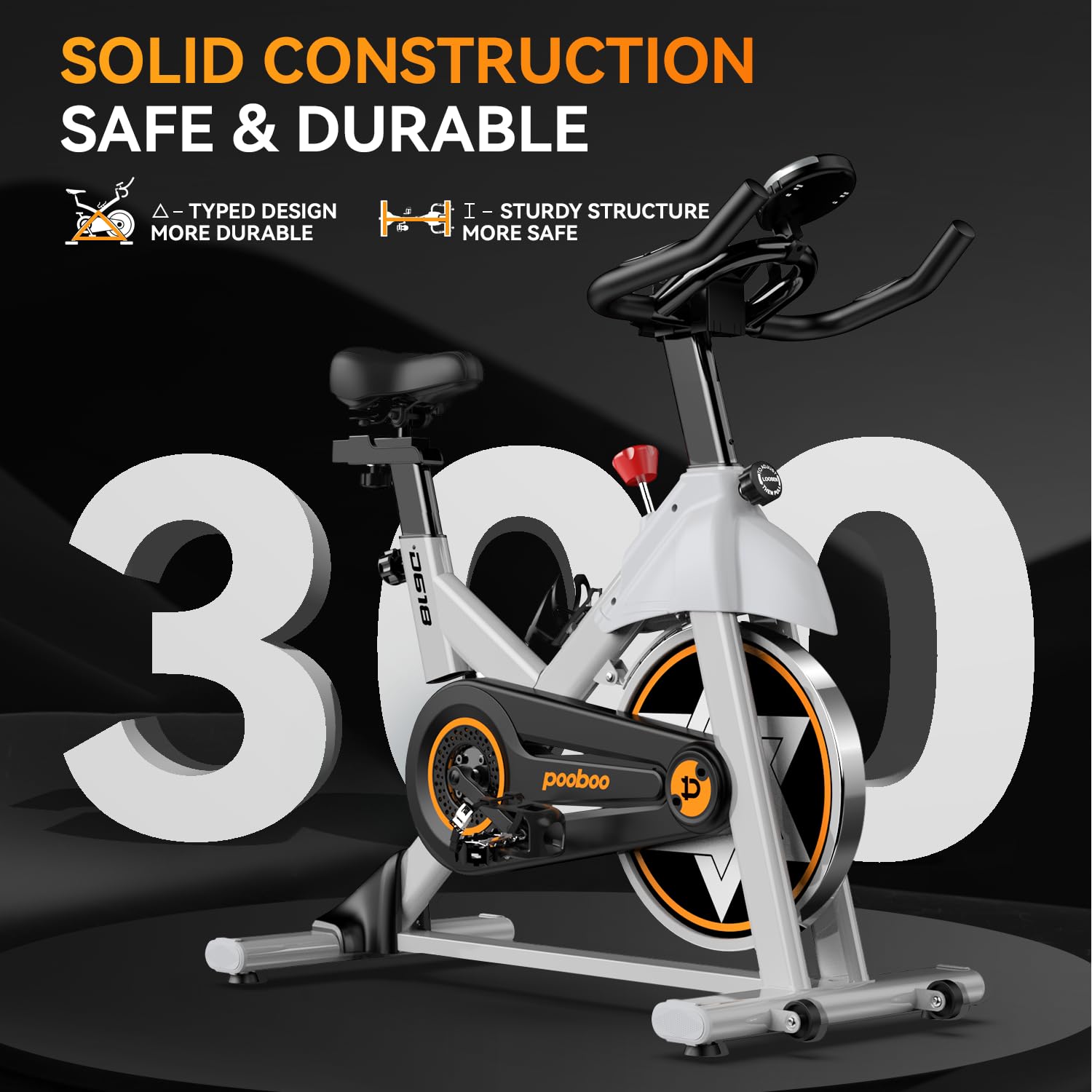 POOBOO Exercise Bike for Home Gym - Indoor Cycling Bike with Comfortable Seat Cushion & Tablet Holder - Quiet Belt Drive Stationary Bike for Cardio Workouts - Perfect for Home Fitness, Apartment Workouts & Weight Loss Training