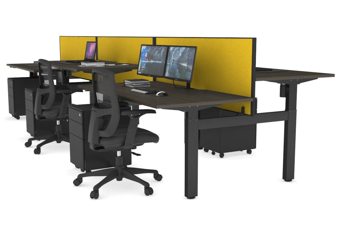 Adjustable Height 6-Person H Bench Workstation with Black Frame - 1400L x 800W with Cable Management | Perfect for Office, Coworking Spaces & Collaborative Work Environments