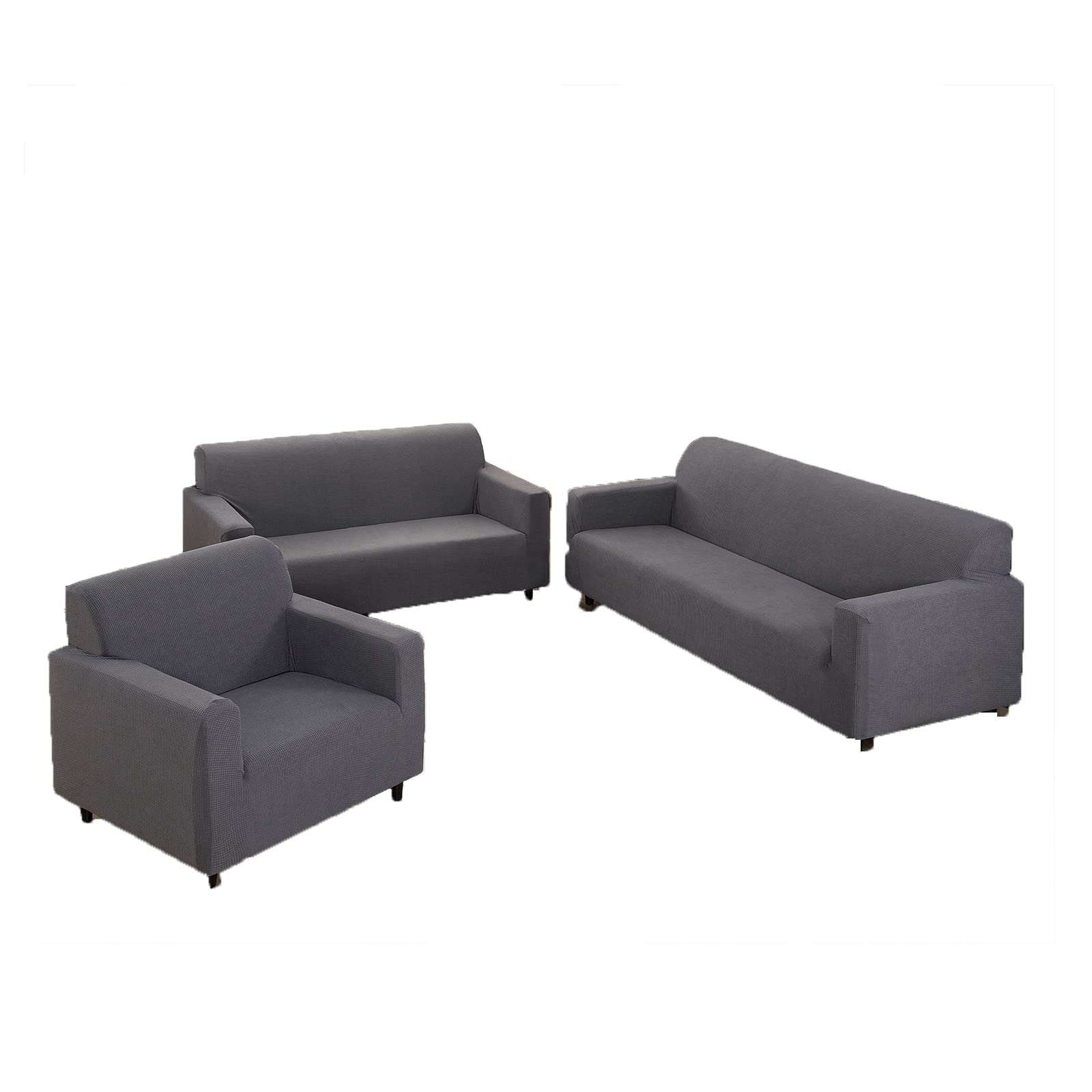 3-Piece Sofa Cover Set - Jacquard Velvet Slipcovers for 1/2/3 Seater Couch, Loveseat & Armchair - Silver Grey - Perfect for Living Room, Bedroom & Home Decor Protection