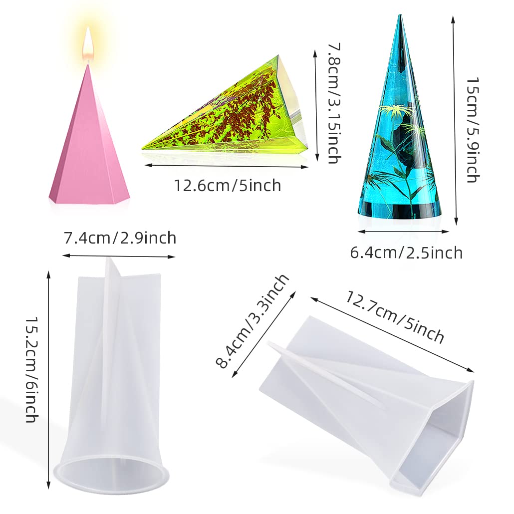 2Pcs Pyramid Resin Molds for DIY Crafts - 3D Silicone Candle Molds & Epoxy Casting Molds Set - Perfect for Making Pyramid Shaped Resin Ornaments, Home Decor, Wedding Centerpieces and Gift Making
