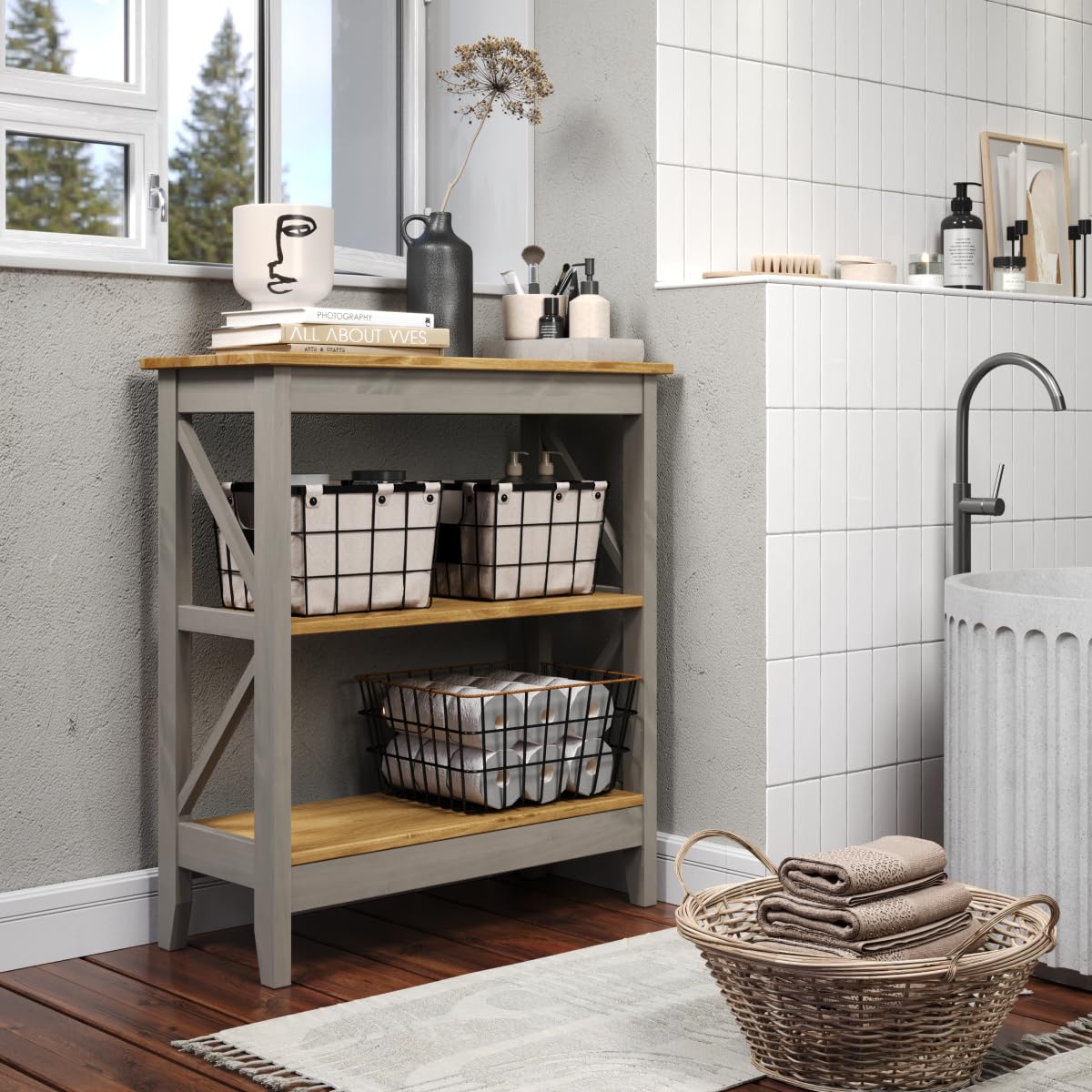 3-Tier Wood Shelf Unit in Corona Gray - Rustic Floating Shelves for Living Room, Bedroom & Bathroom Storage & Decor