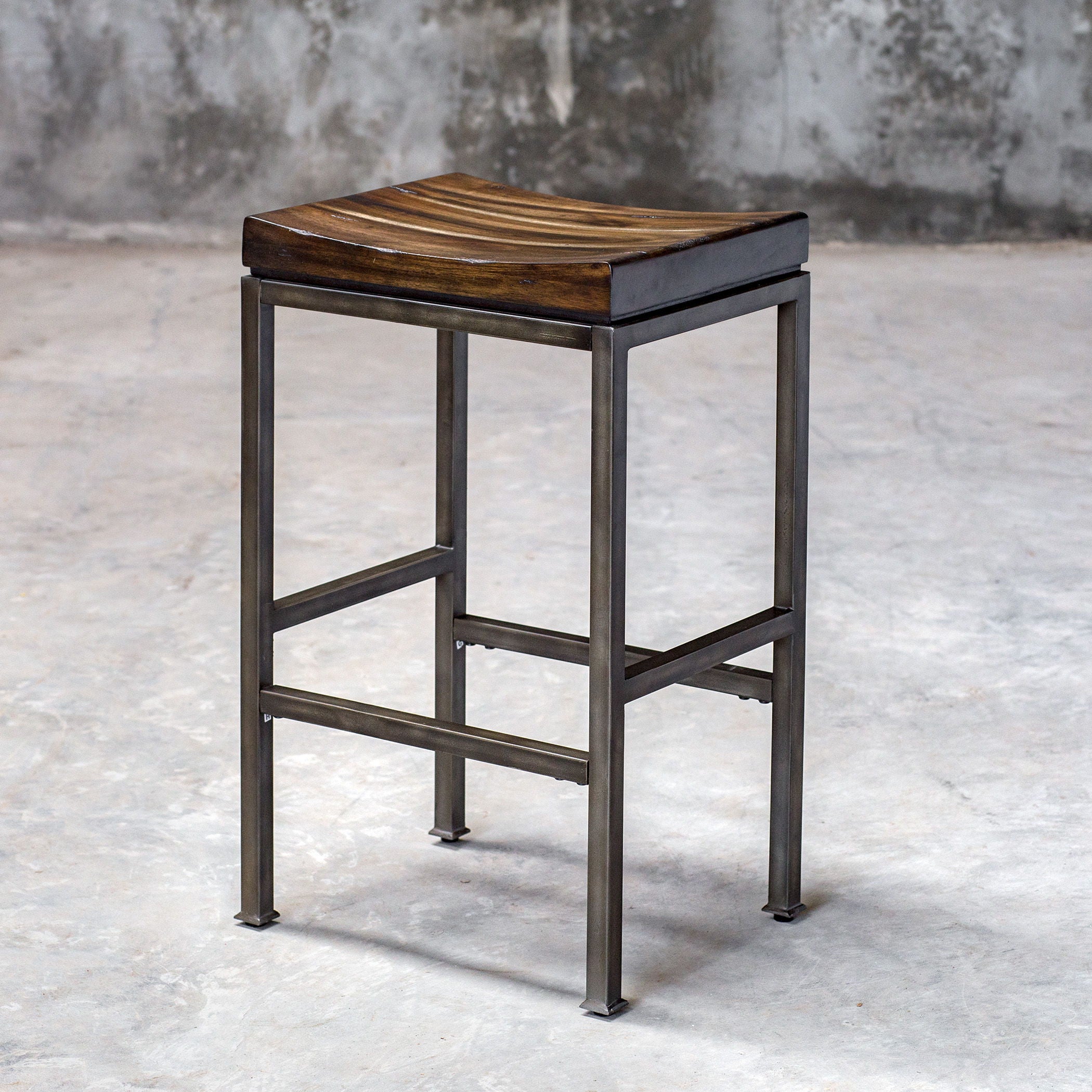 Beck Industrial Bar Stool - Heavy Duty Metal Frame with Wooden Seat in Brown, Dark & Black Colors - Perfect for Home Bars, Kitchen Islands & Commercial Use