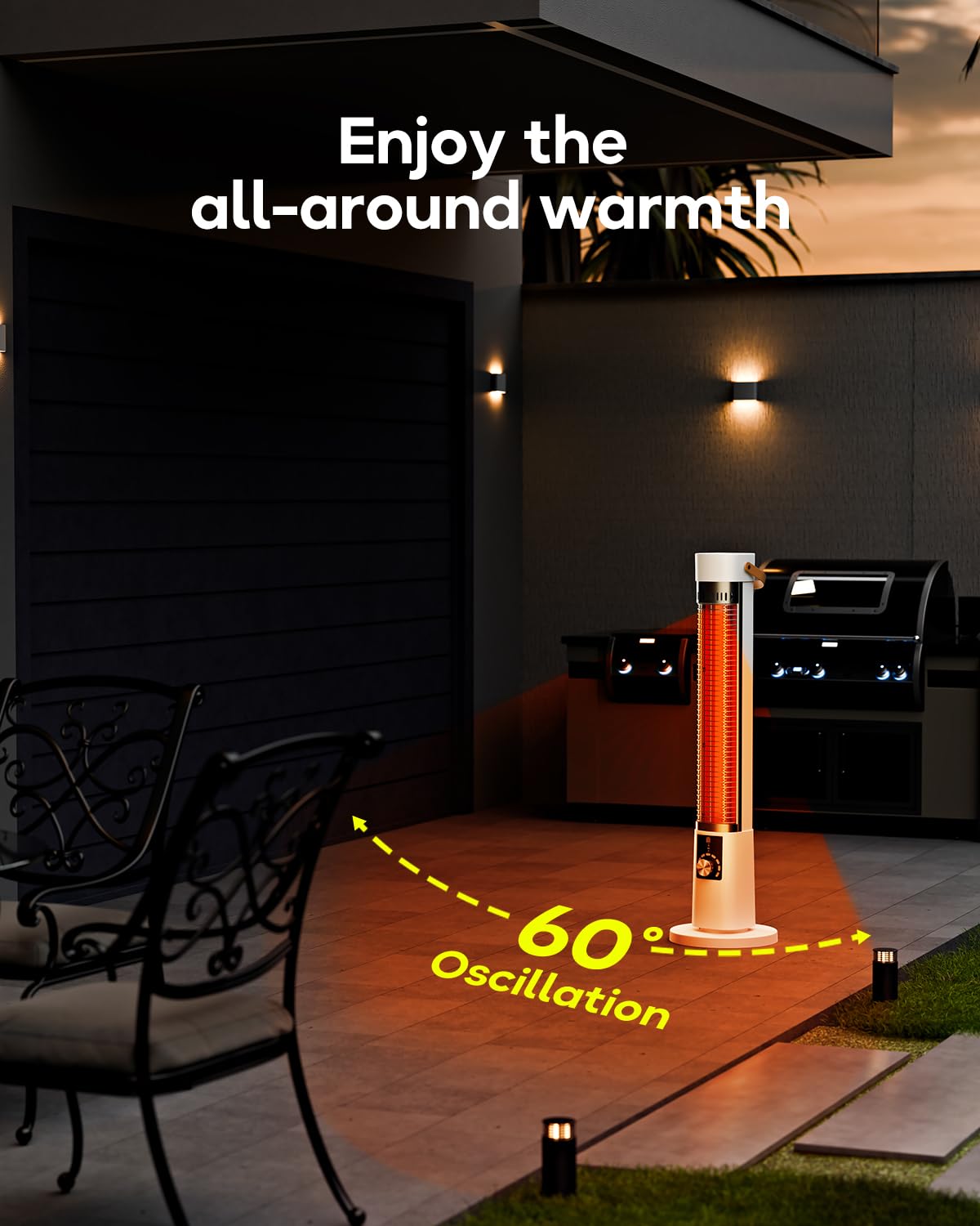 Outdoor Patio Heater & Indoor Electric Space Heater - Portable Infrared Heater with Timer & 60° Oscillation - Perfect for Backyard, Deck, Garage, and Home Heating