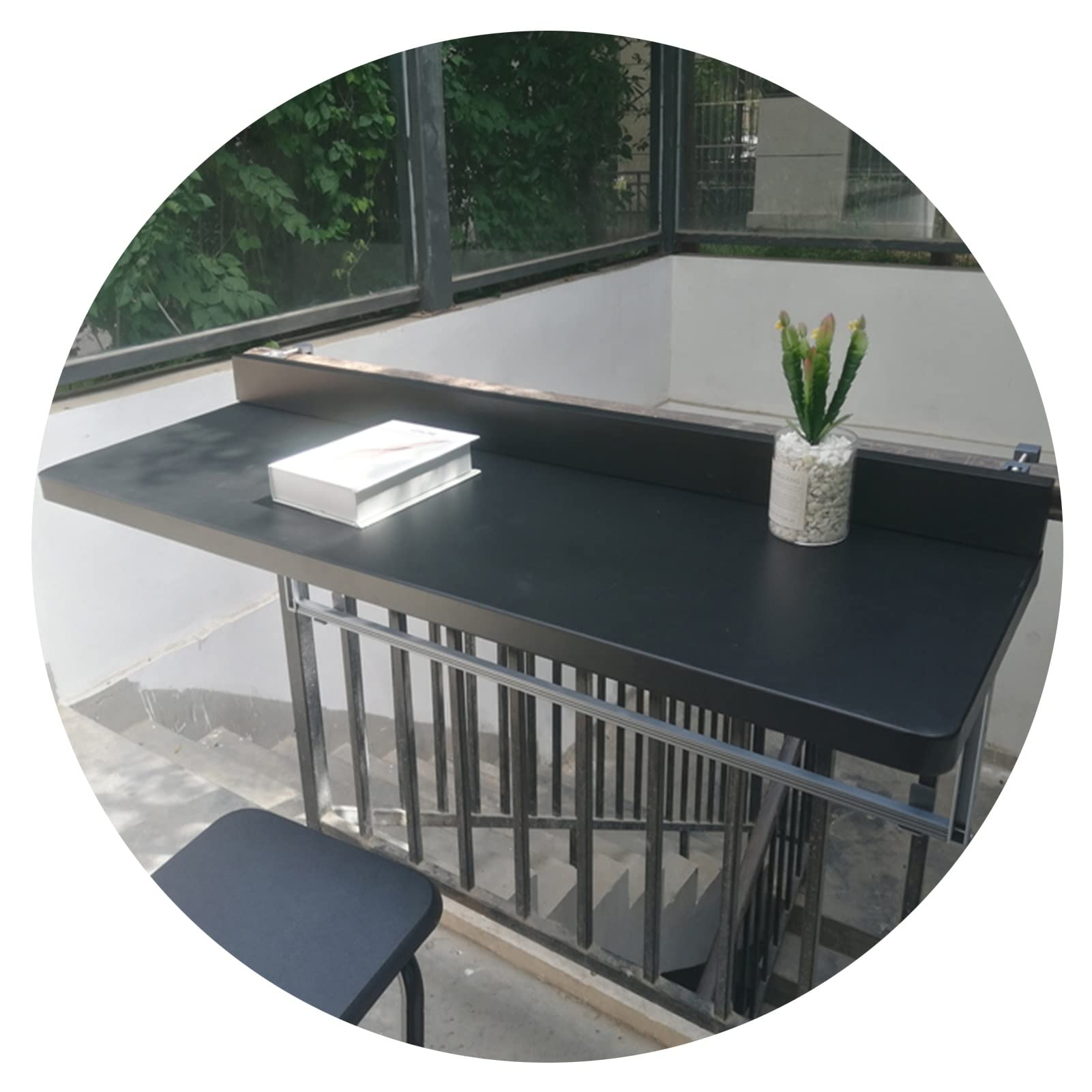 Premium Solid Wood Balcony Hanging Table - Adjustable Height Floating Folding Drop Leaf Desk for Outdoor Patio, Coffee Shop & Home Use - Waterproof Dining Table (100x40cm, Black) - Perfect for Small Spaces, Breakfast Nooks & Urban Balcony Gardens