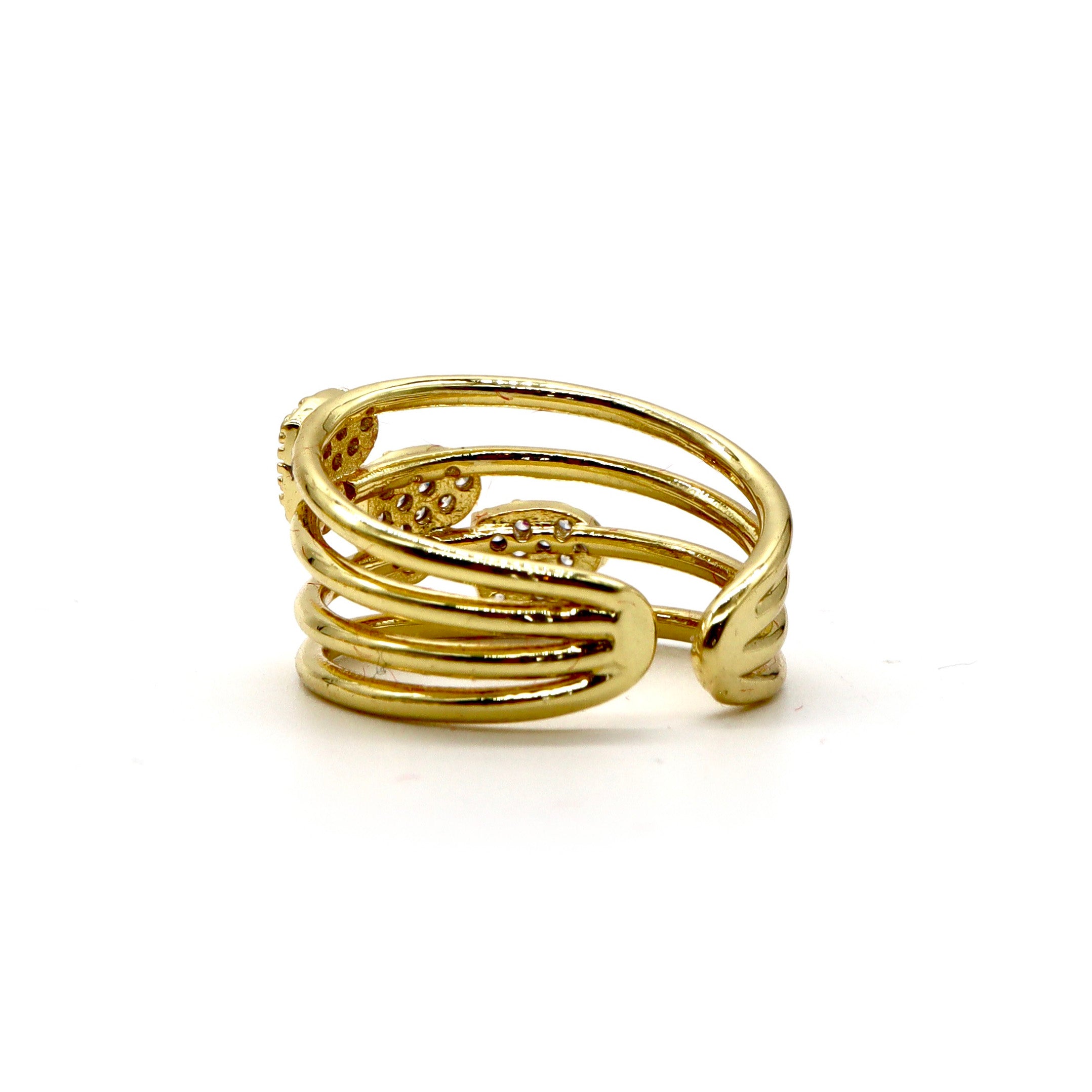 18K Gold Plated Triple Heart Pavé Ring - Adjustable Size for Women, Elegant Cubic Zirconia Jewelry Gift for Valentine's Day, Anniversary & Special Occasions