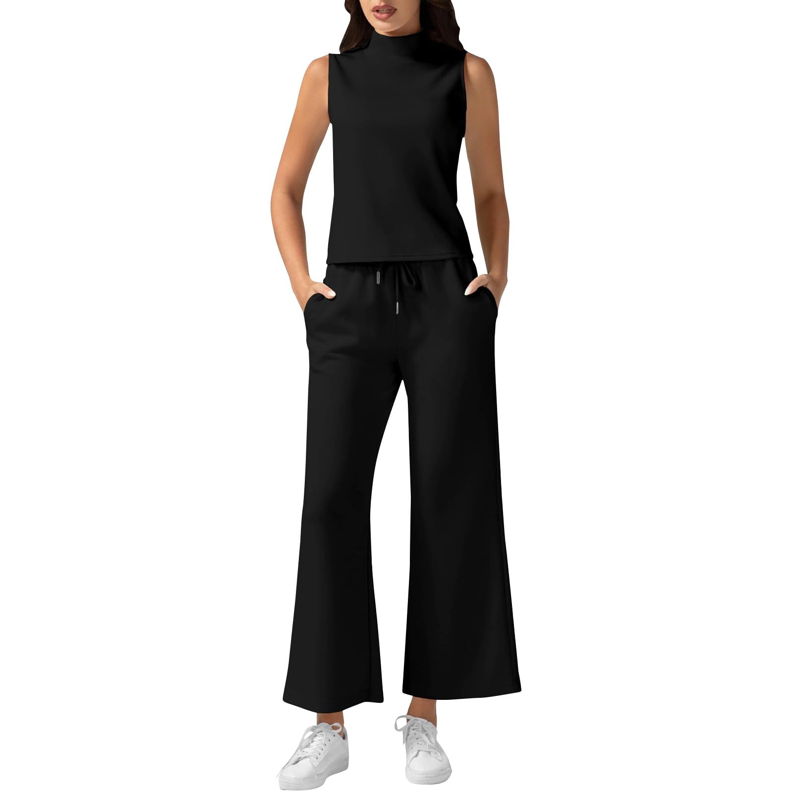 Women's 2 Piece Outfits 2024 Summer Sleeveless Tops & Wide Leg Pants Casual Lounge Sweatsuit Set - Perfect for Yoga, Travel & Relaxing at Home