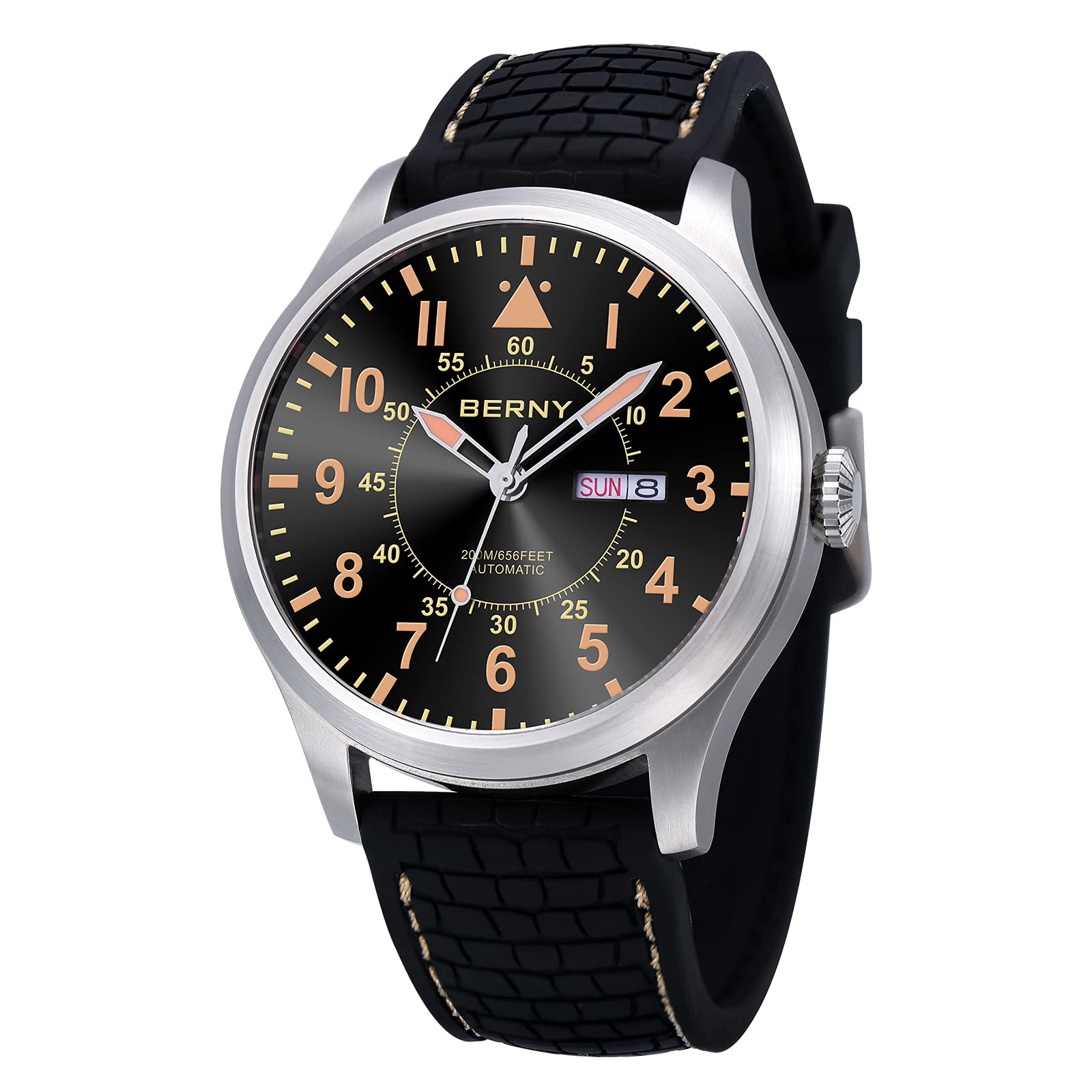 BERNY Men's Automatic Self-Winding Mechanical Watch - 20ATM Waterproof, Sapphire Crystal Glass, Scratch Resistant, Super Luminous, Oversized Dial (No Battery Needed) - Perfect for Business, Casual Wear & Outdoor Activities