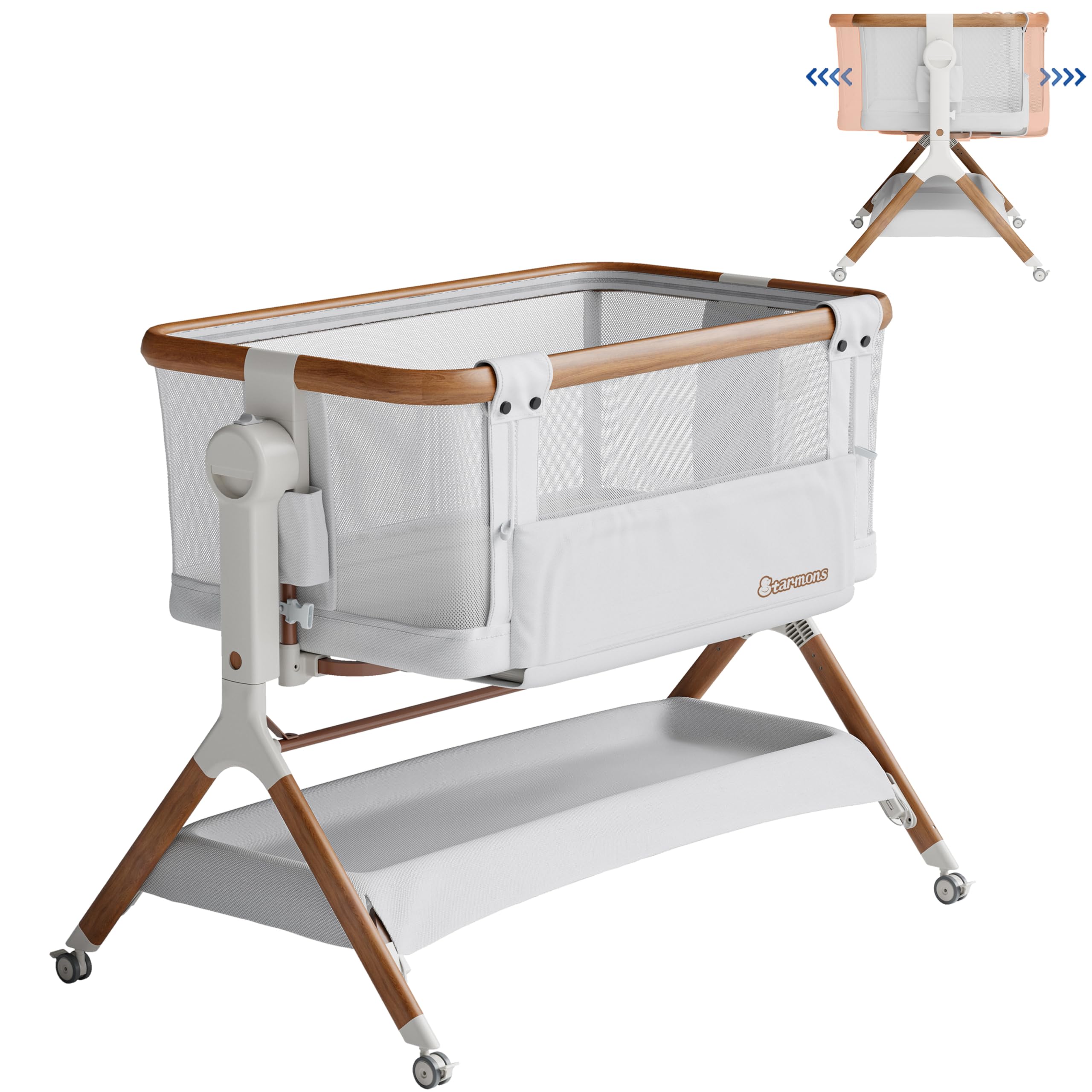 **3-in-1 Adjustable Baby Bassinet with Breathable Mesh & Wheels – Portable Rocking Crib for Newborns, Bedside Sleeper with 6 Height Settings – Perfect for Nursery, Travel & Co-Sleeping**