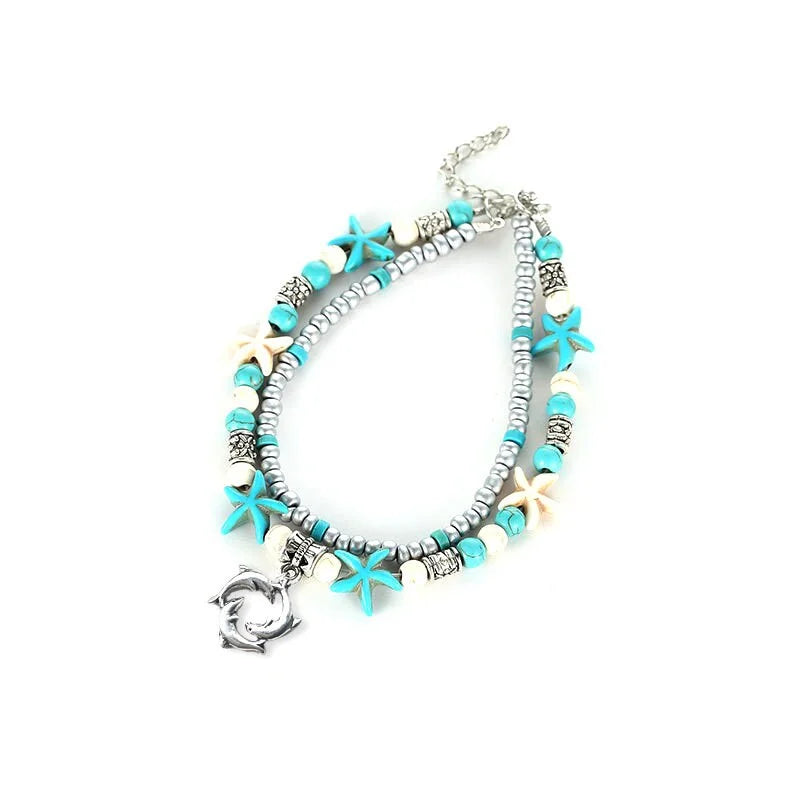 Boho Turquoise Glass Beaded Anklet Bracelet for Women - Handmade Adjustable Ankle Chain Jewelry | Perfect for Beach, Festival, Summer Outfits & Boho Style Accessories | X1805
