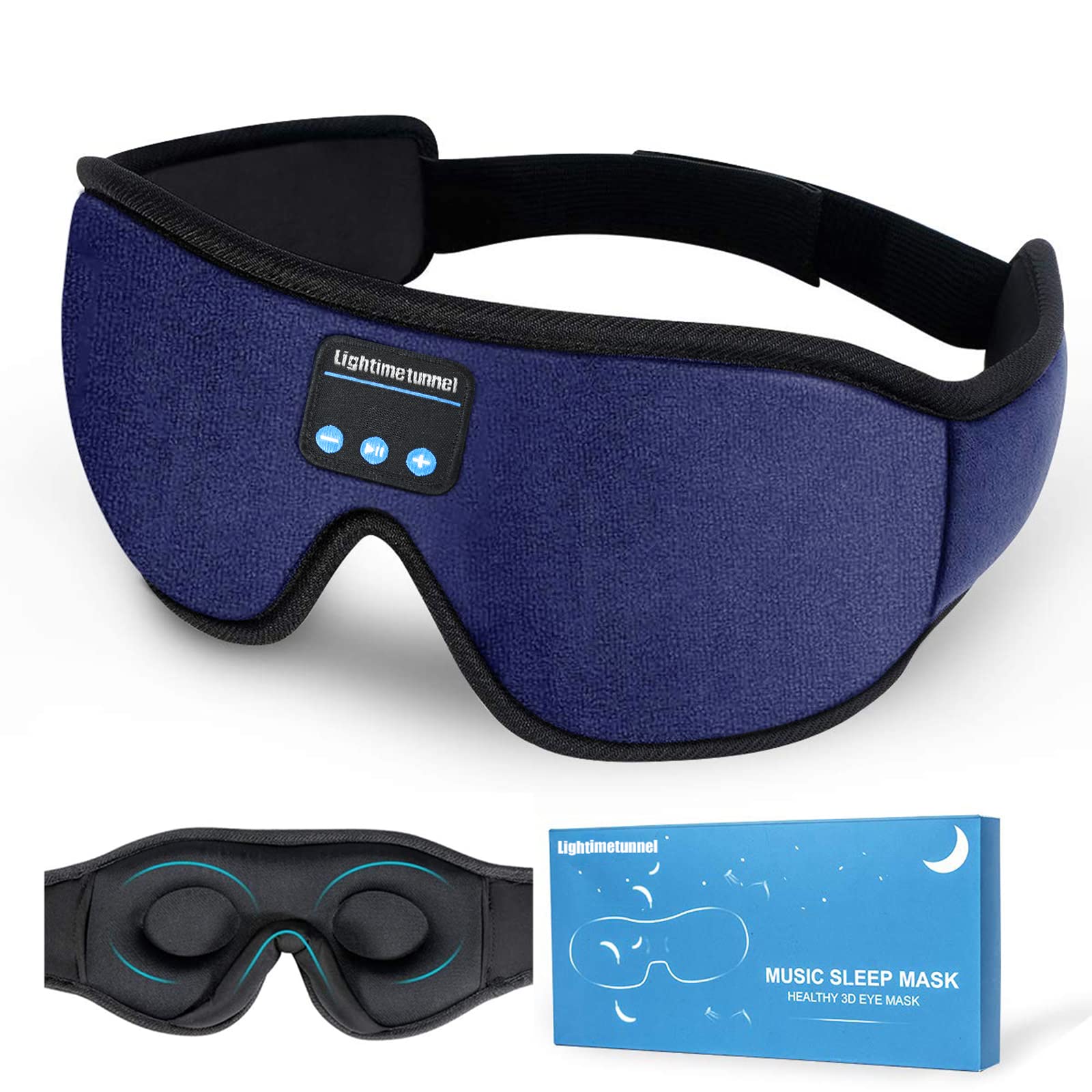 3D Bluetooth Sleep Headphones Mask - Ultra Thin Wireless Headband with Built-in Speakers & Mic for Insomnia Relief, Travel & Meditation | Washable & Hands-Free (Blue)