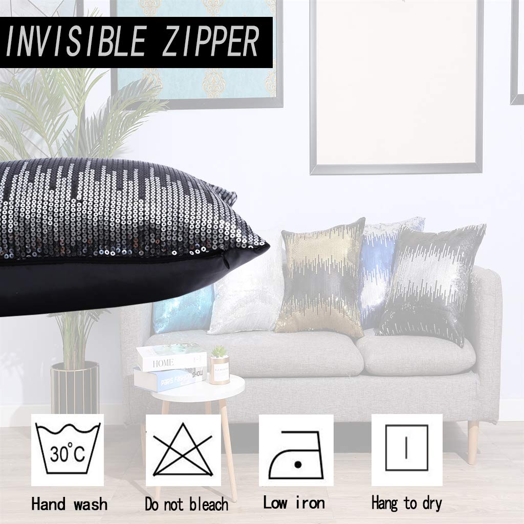 Sparkly Throw Pillow Covers Set of 2 - 18x18 Inch Black Silver Decorative Cushion Cases for Sofa, Couch & Home Decor - Perfect for Living Room, Bedroom & Gift Giving