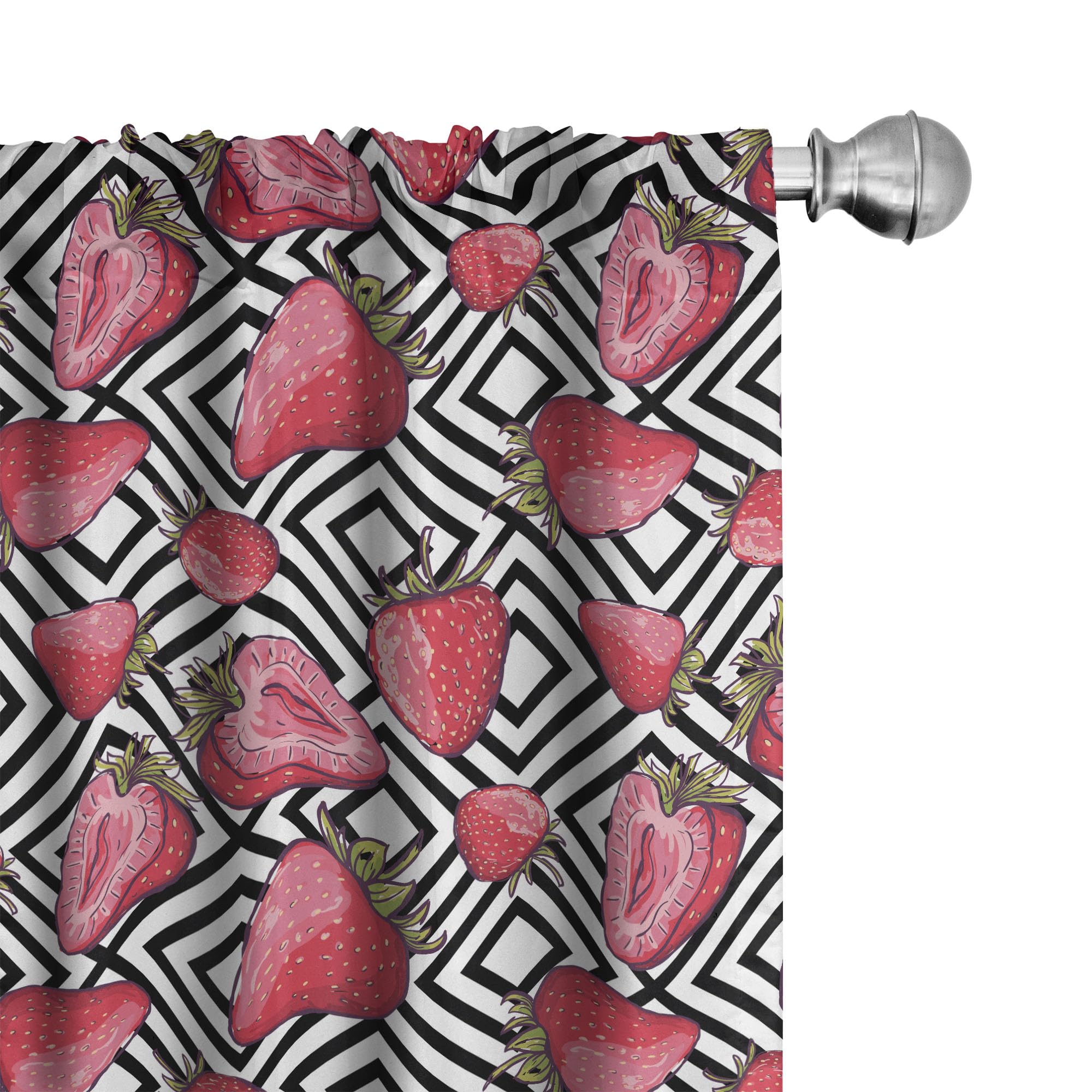 Ambesonne Fruit Print Curtains - Black & White Chevron Striped Strawberry Design, 28x95 Inch 2 Panel Set for Living Room & Bedroom | Juicy Feminine Decor | Perfect for Kitchen, Dining Room or Farmhouse Style Windows