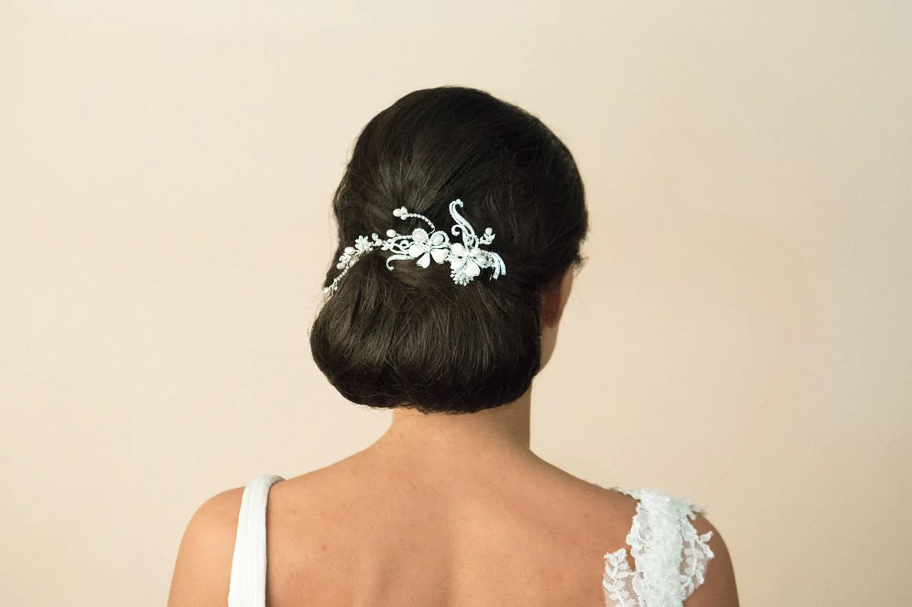 Ivory & Co Silver Crystal Hair Comb with Pearl Scroll Design - Elegant Bridal & Wedding Hair Accessory for Women
