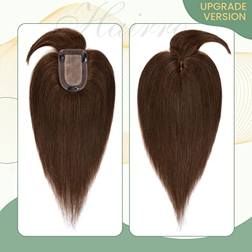 Clip in Human Hair Topper with Silk Base - Natural Looking Hairpiece for Thinning Hair - Perfect for Daily Wear, Special Occasions & Styling