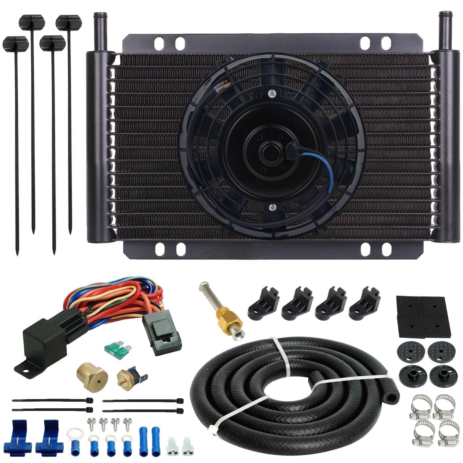17 Row Transmission Oil Cooler with Electric Fan & NPT Threaded Temperature Switch - Heavy Duty Cooling for Trucks, RVs & Performance Vehicles