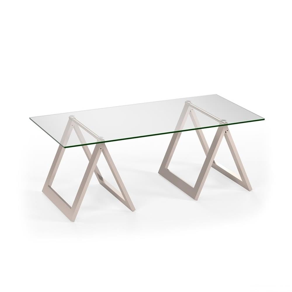 Pemberly Row Metal Nickel Gray Sawhorse Leg Coffee Table - Industrial Style Living Room Furniture for Home Decor