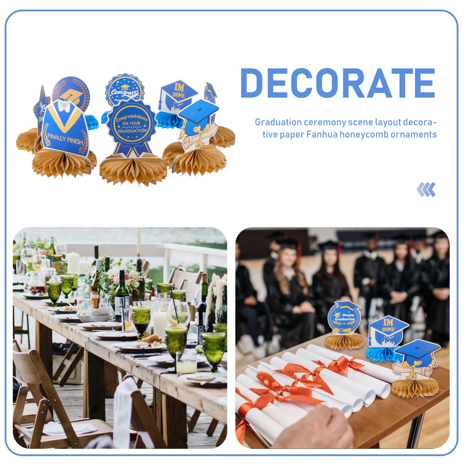 VOSAREA Graduation Honeycomb Decor Set - 2022 Graduation Party Garland with Honeycomb Balls, Paper Graduation Hat & Table Decorations for Graduation Party, Dining Table & Home Celebration