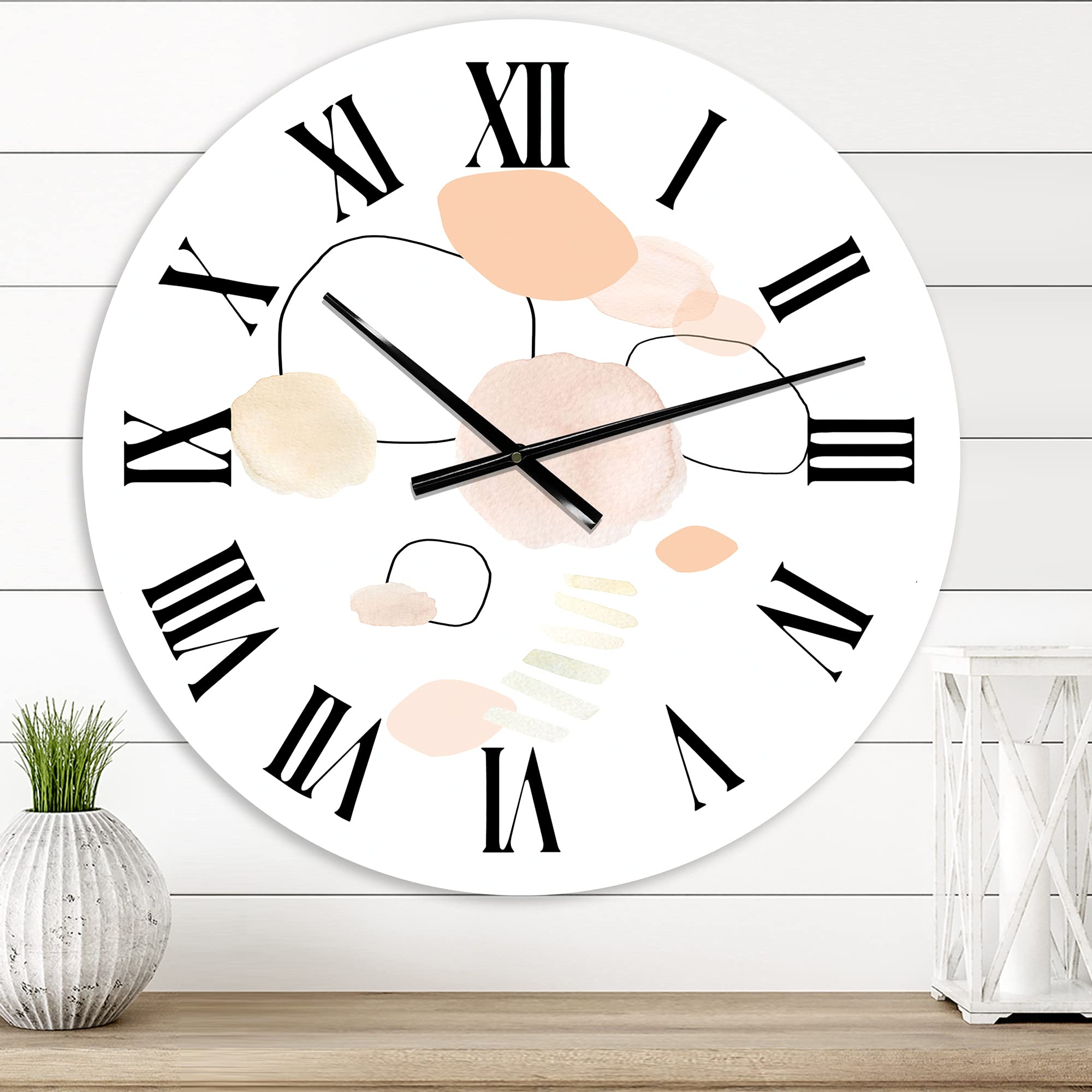 DesignQ Shabby Chic Wall Clock - Large Abstract Watercolor Stains & Fractals Decor for Living Room, Bedroom, Kitchen | Vintage Home Wall Art for Farmhouse, Boho & Modern Interiors