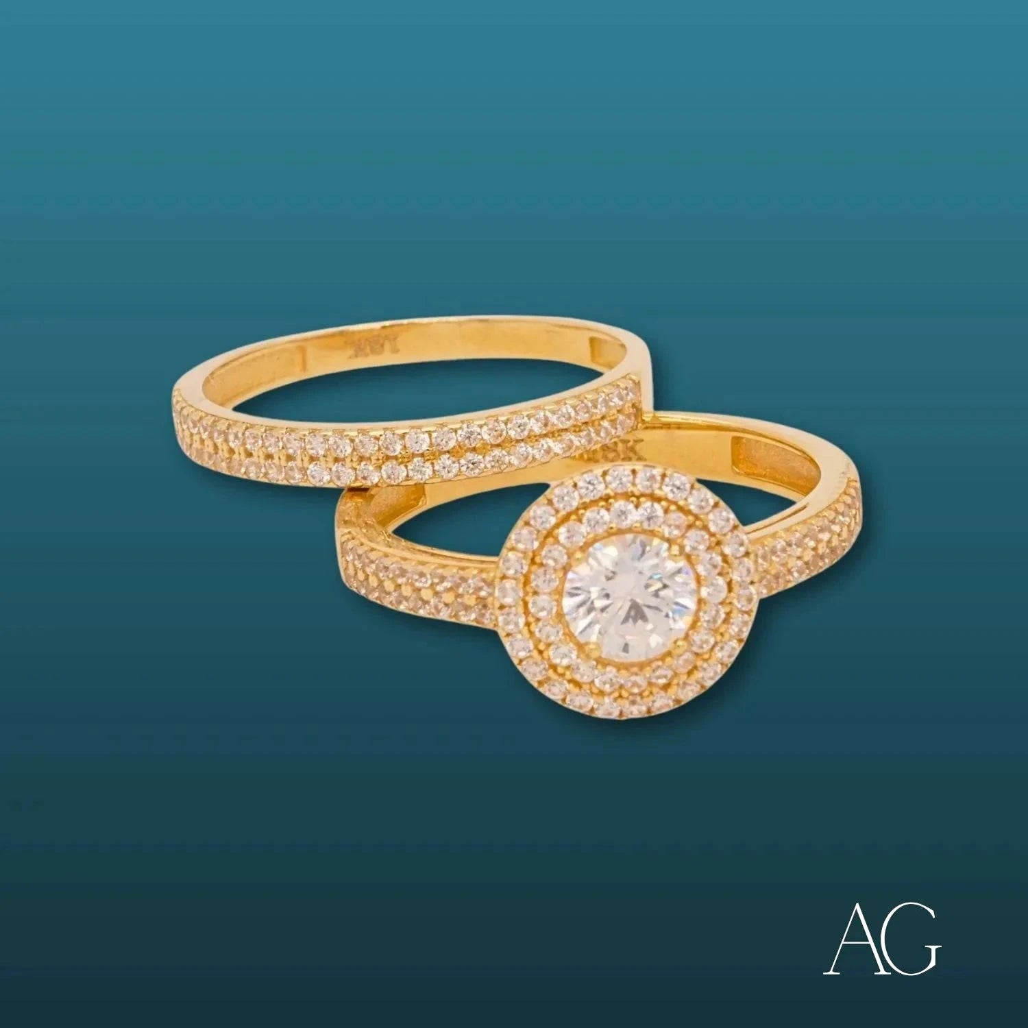 18K Gold Engagement Ring with CZ Stones - Elegant Sparkling Wedding Band for Women, Perfect for Proposals, Anniversaries & Special Occasions