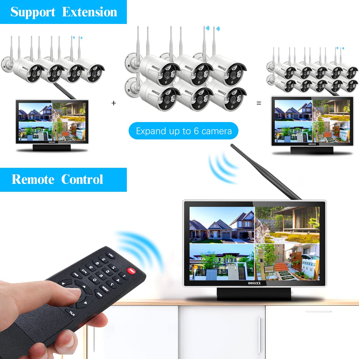 All-in-One Wireless Outdoor Security Camera System with 2 Antennas & 3.0MP HD Monitor - WiFi Home Surveillance for 24/7 Protection - Perfect for Backyard, Front Door, and Business Security Monitoring