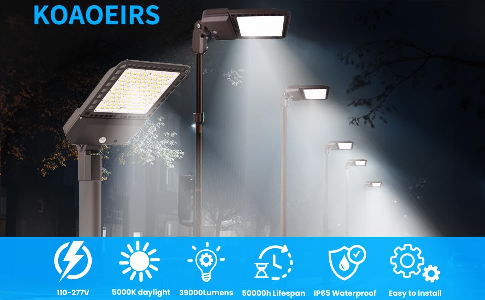 300W LED Parking Lot Light - 5000K Daylight White, Adjustable Slip Fit Mount with Dusk to Dawn Photocell Sensor, IP65 Waterproof, 39,000 Lumens Commercial Shoebox Light - Perfect for Stadiums, Roadways, Streets, Parking Lots & Warehouses - ETL Certified Outdoor Lighting Solution