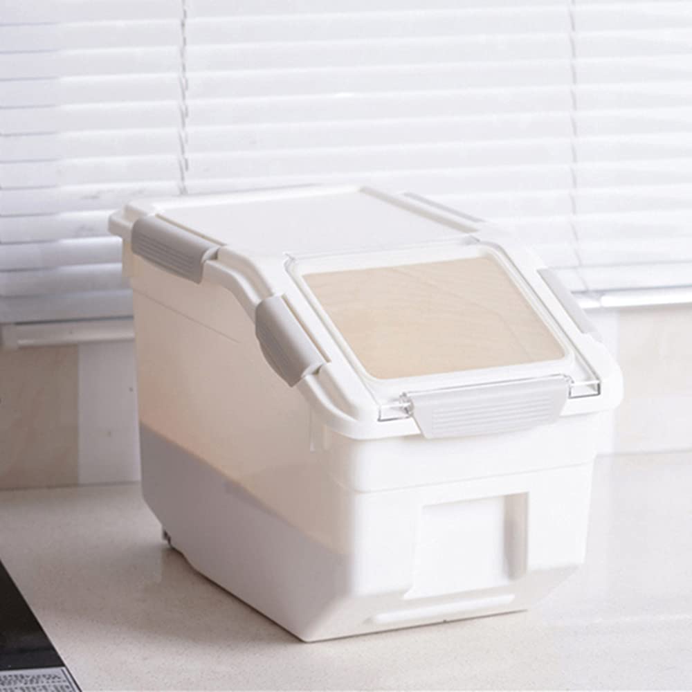 Airtight Dog Food Storage Container with Wheels - Large Pet Food Bin for Rice, Grain & Dry Food - Easy Roll Dispenser for Dogs & Cats - Perfect for Home, Garage or Pet Store (Gray)