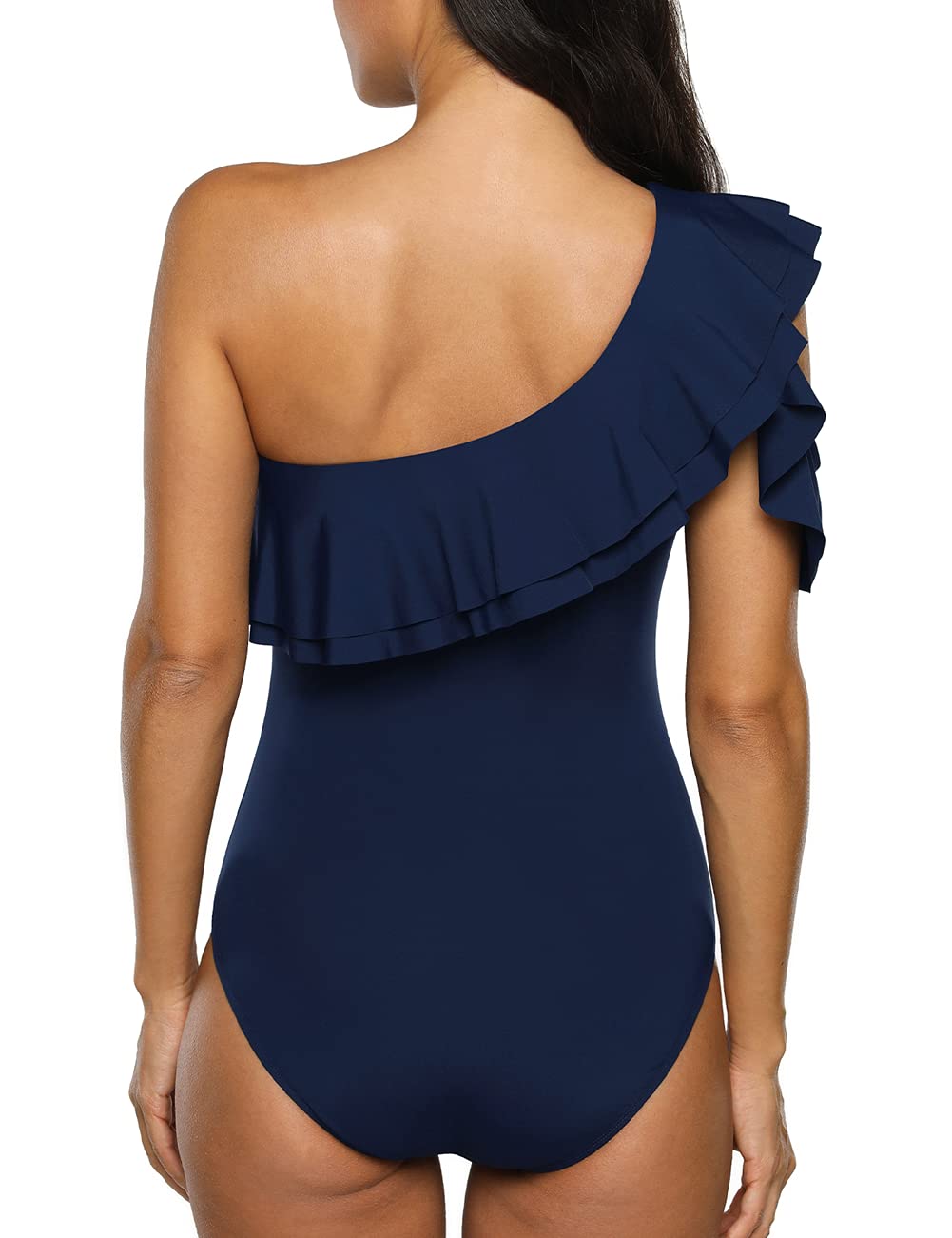 Hilor Women's One Shoulder Asymmetric One Piece Swimsuit - Ruffled Bathing Suit for Beach, Pool & Vacation | Sexy Monokini Swimwear for Women