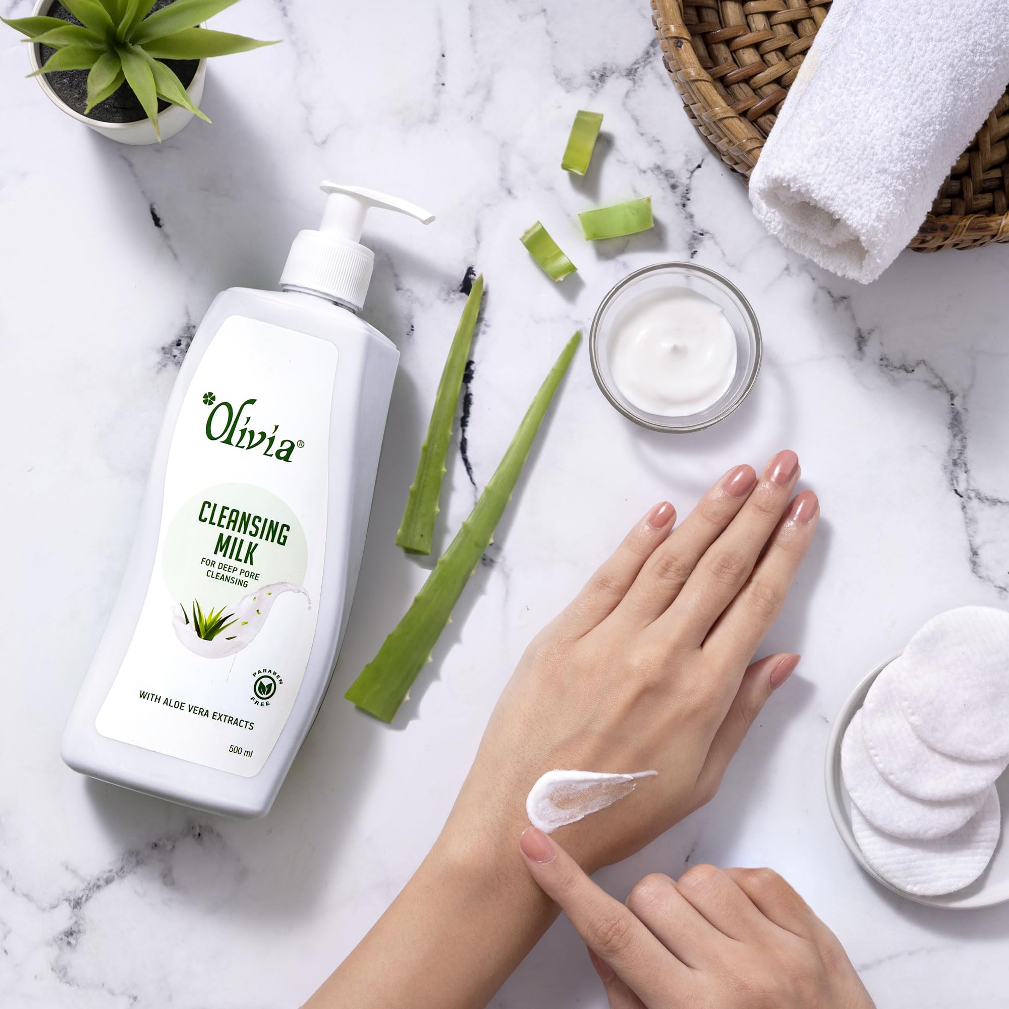 Olivia Deep Pore Cleansing Milk - 500ml Gentle Makeup Remover & Moisturizing Face Wash with Aloe Vera | Removes Dirt, Oil & Pollutants | For All Skin Types | Daily Skincare Routine & Travel Essential