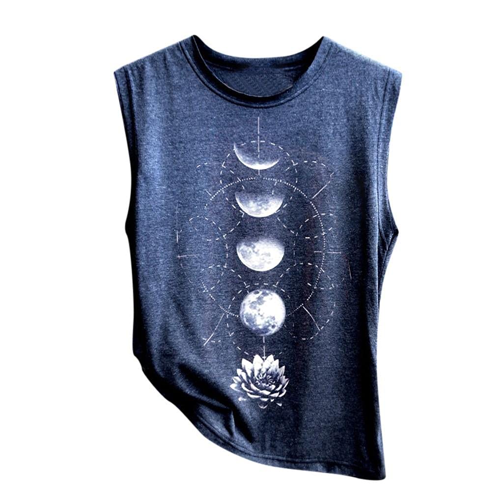FABIURT Women's Summer Tops 2023 - Crewneck Graphic Printed Tank Tops, Casual Loose Vest for Workout & Daily Wear | Trendy Summer Tunic Tops for Beach, Gym, and Outdoor Activities