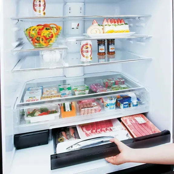 Mitsubishi Electric 700L Multi-Drawer Glass Door Refrigerator - Dark Mahogany | Energy Efficient Large Capacity Fridge for Kitchen, Restaurant & Commercial Use