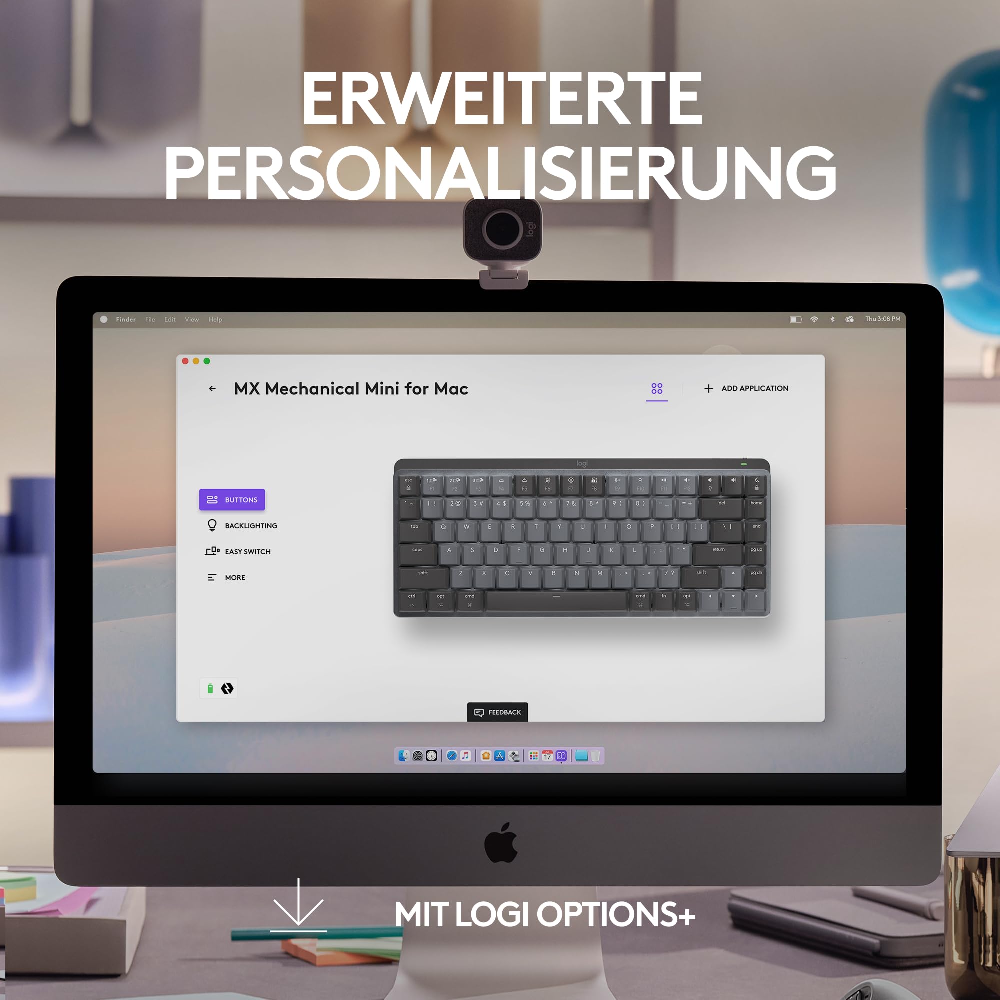 Logitech MX Mechanical Mini Wireless Keyboard for Mac - Backlit, Low-Profile Keys, Tactile Silent Switches, Bluetooth, USB-C, German QWERTZ Layout (Space Gray) - Perfect for Apple MacBook, iPad & Office Work