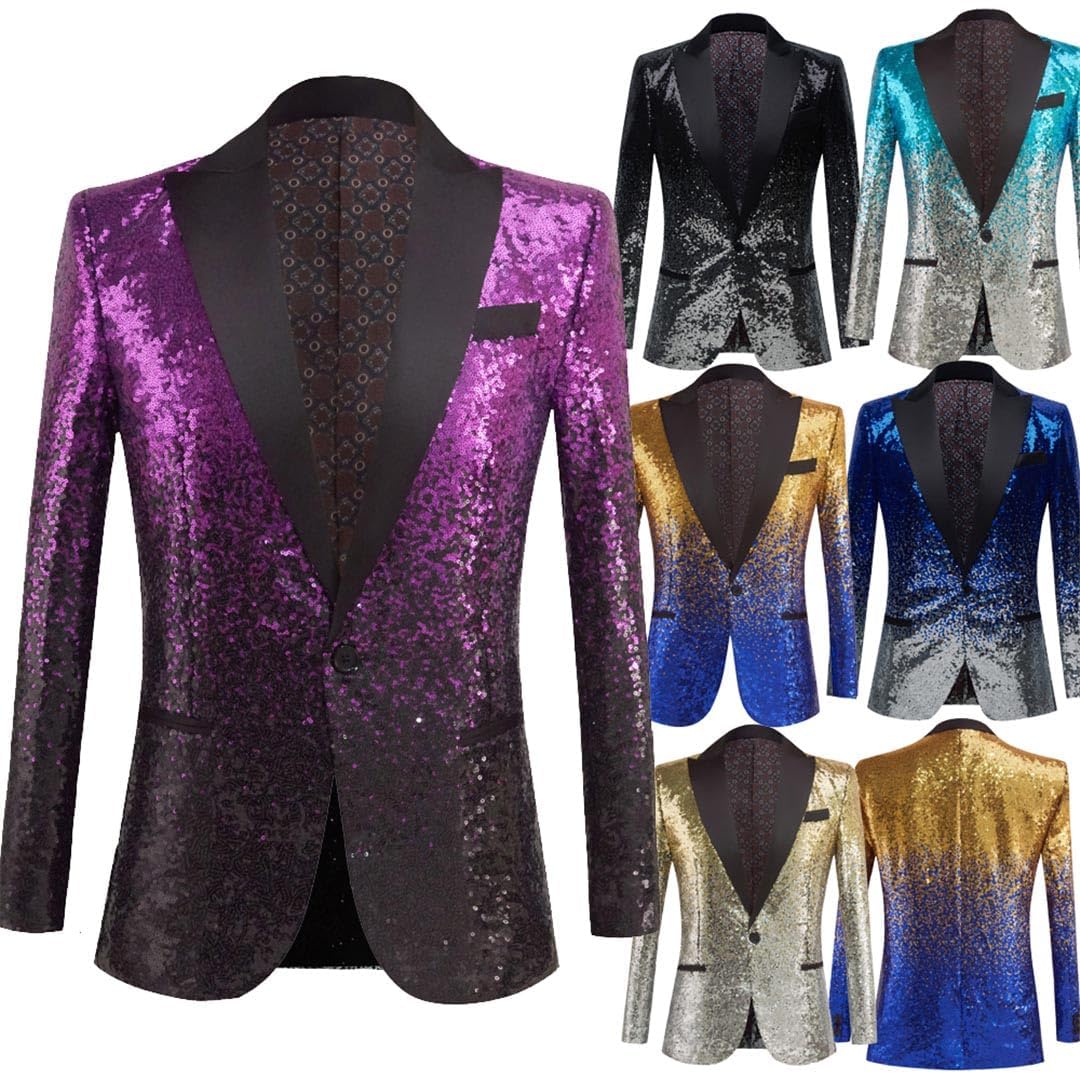 Men's Sequin Blazer Lapel One Button Suit Jacket - Prom, Wedding, Banquet & Formal Tuxedo Suit for Men - Perfect for Special Occasions & Evening Events