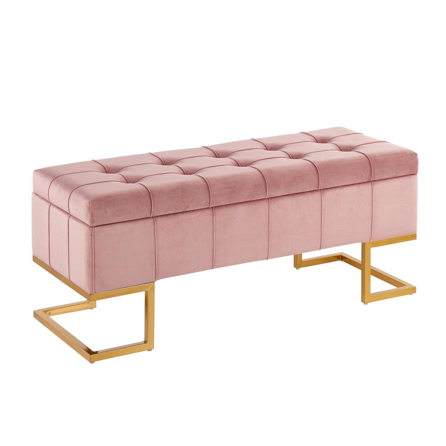 LumiSource Midas Velvet Upholstered Storage Bench - Entryway & Bedroom Organizer with Hidden Storage | Perfect for Small Spaces, Hallway Seating & Closet Organization