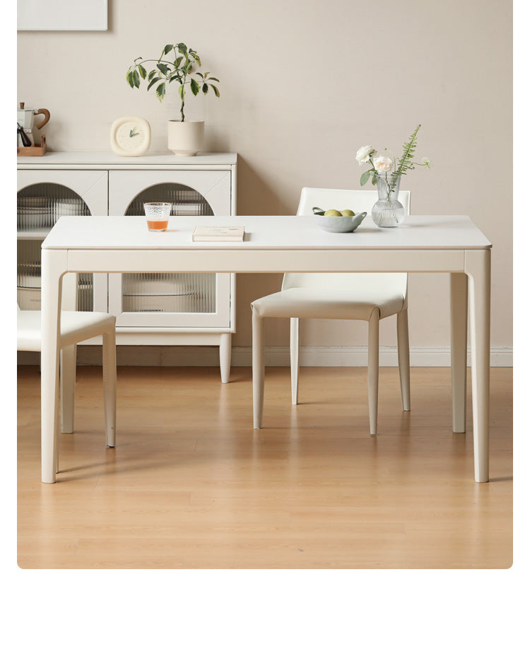 Birch Solid Wood Dining Table - White Cream Rock Plate Design for Modern Farmhouse & Rustic Kitchen Decor | Perfect for Family Gatherings & Dinner Parties