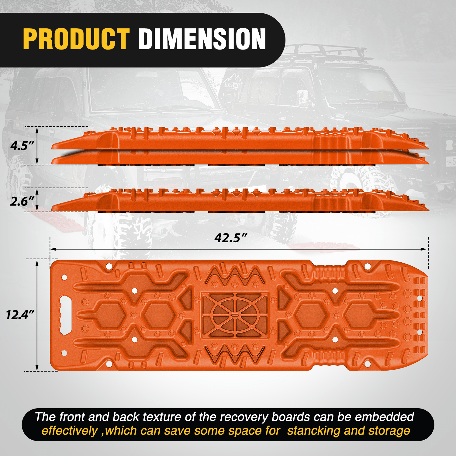 Off Road Recovery Traction Boards for 4WD 4X4 Vehicles - Heavy Duty Sand Snow Mud Traction Mats with Jack Lift & Carry Bag (Orange) - Perfect for Jeep, Truck, SUV Off-Roading Adventures