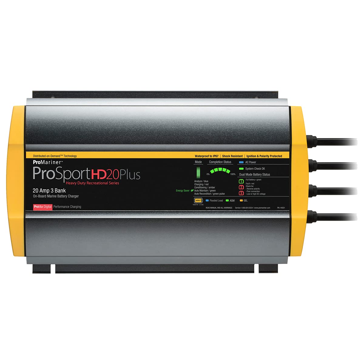 ProMariner 44021 ProSport HD 20 Amp Waterproof Marine Battery Charger - 3 Bank for Boats, Yachts & RVs - Perfect for Marine, Automotive & Off-Grid Power Systems