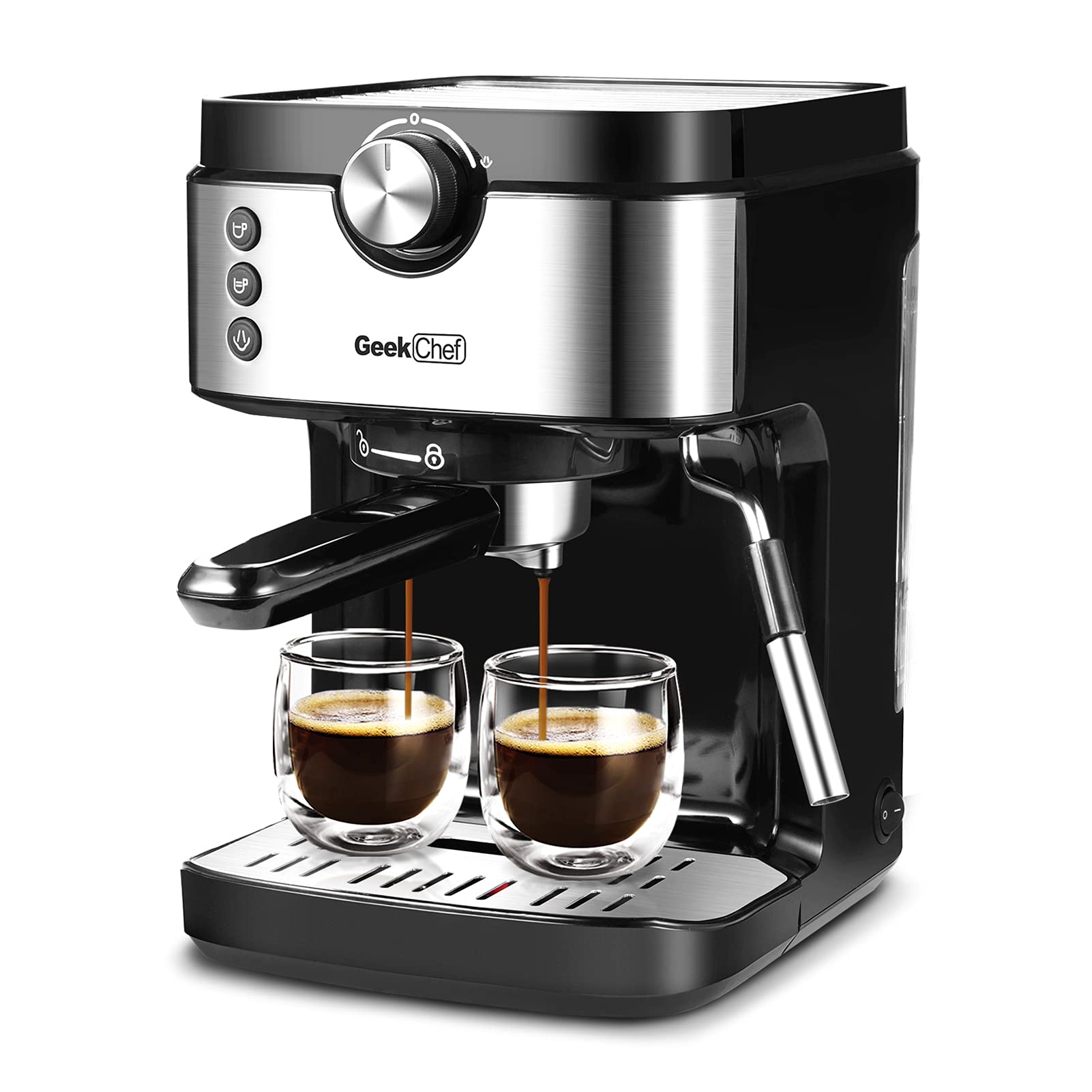 20 Bar Espresso Machine with Milk Frother - 1300W High Performance Coffee Maker for Espresso, Cappuccino, Latte & Macchiato - 900ml Removable Water Tank, No-Leaking Design - Perfect for Home Baristas & Coffee Enthusiasts (Black-Silver) - Ideal for Morning Brews, Entertaining Guests & Creating Café-Quality Drinks at Home