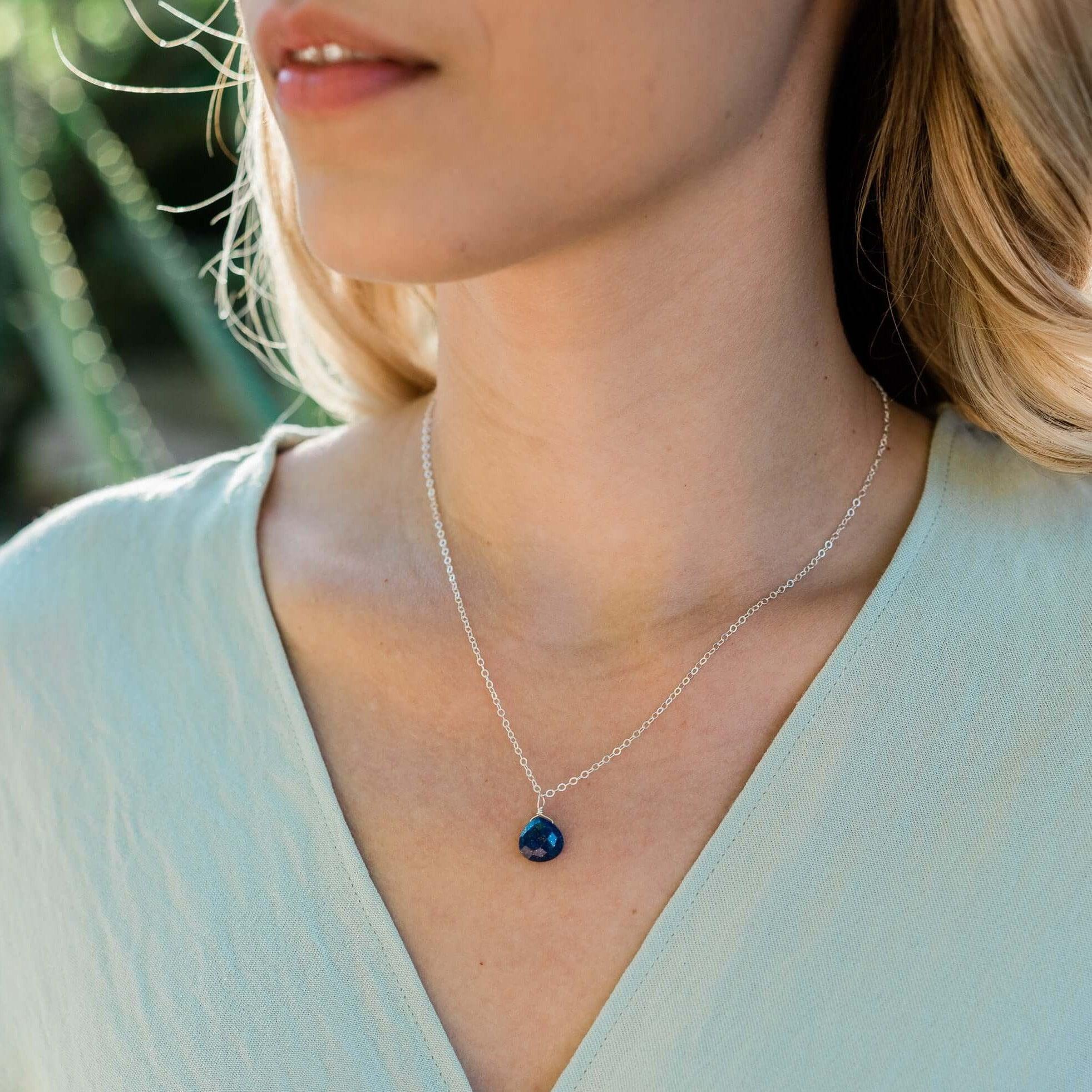 Lapis Lazuli Teardrop Crystal Pendant Necklace - Genuine Blue Stone Jewelry for Women - Perfect for Meditation, Spiritual Healing & Everyday Elegance