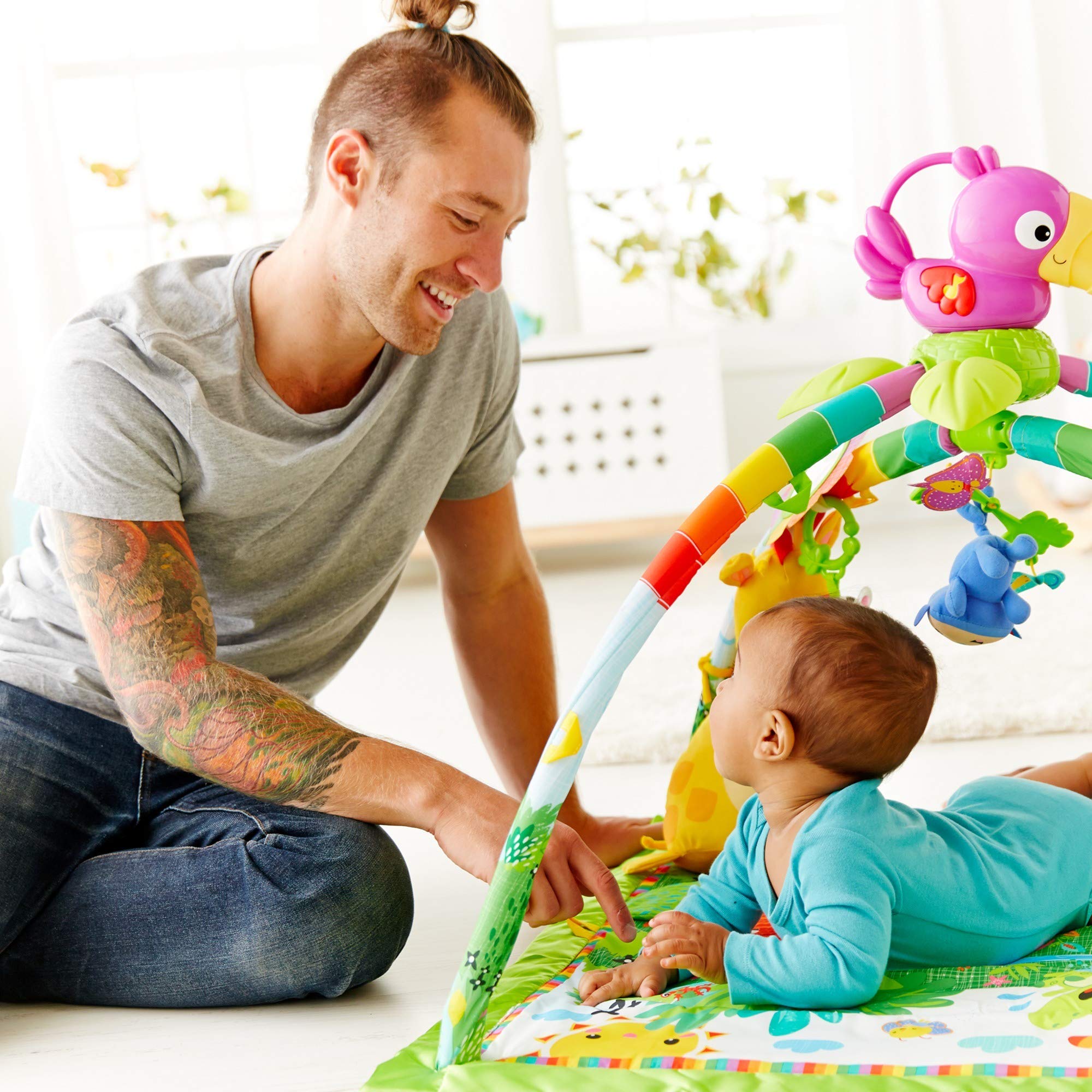 Fisher-Price Rainforest Music & Lights Deluxe Baby Activity Gym with Stroller Toy Sloth – Interactive Playmat for Tummy Time & Sensory Development – Perfect for Newborns & Infants (0-12 Months)