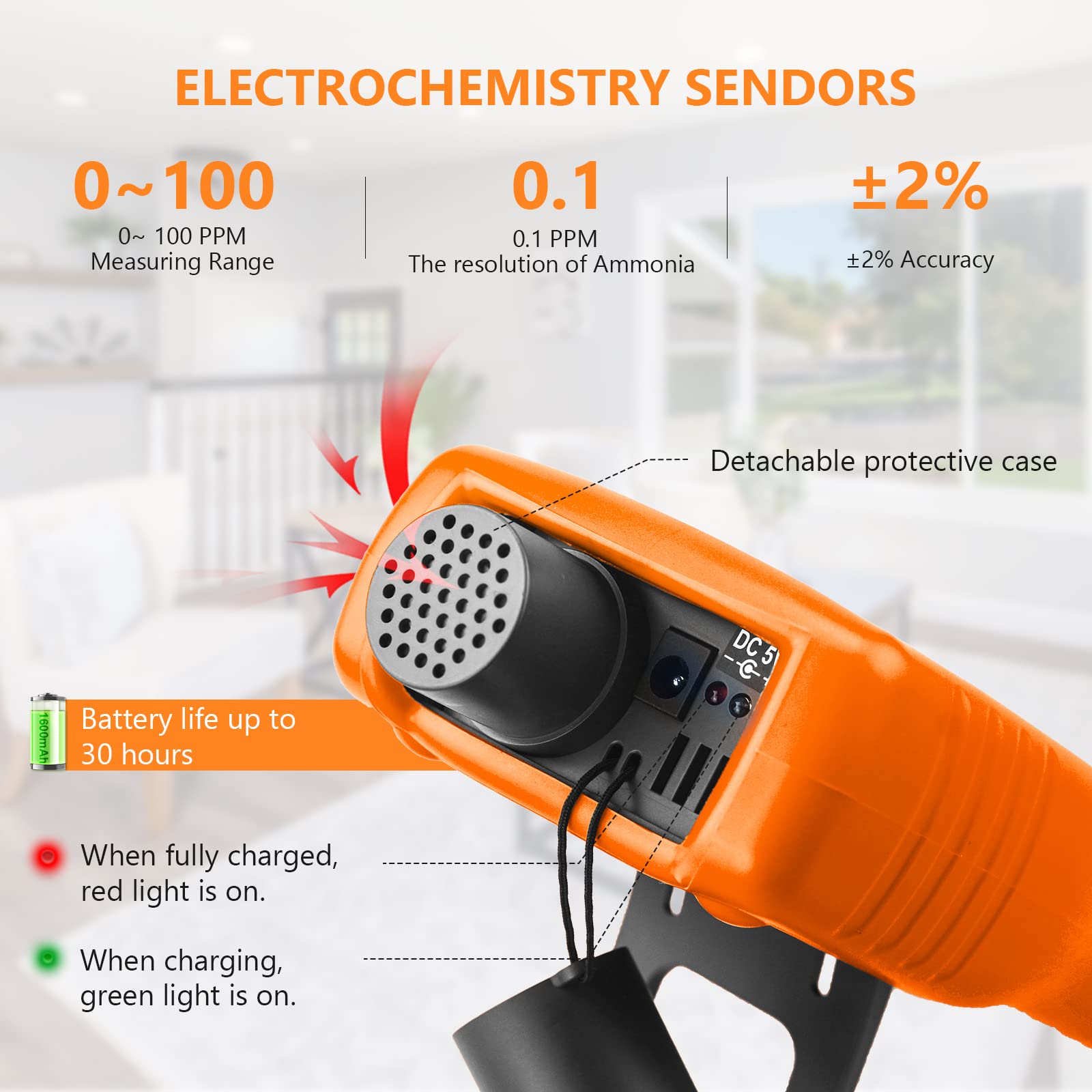 LC-5800G Professional Ammonia Gas Detector | 0-100 PPM NH3 Monitor with Temperature (℉/℃) & Humidity Sensor | Portable Air Quality Meter for Poultry Farms, Livestock Barns & Agricultural Facilities