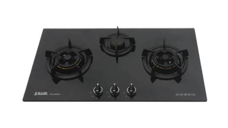 Ellane 60cm/90cm Slimline Hood with Black Panel EH 9280 + Ellane WG 830SV 87cm 3 Burner Glass Cooktop - Modern Kitchen Ventilation & Cooking Solution for Home Chefs
