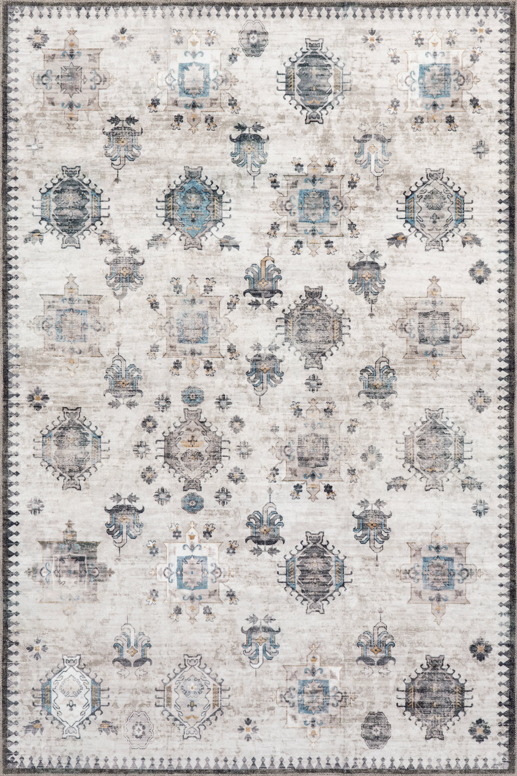 Brenda Hazy Heraldry Washable Rug - Ivory | Machine Washable Non-Slip Area Rug for Living Room, Bedroom, Nursery & Home Decor