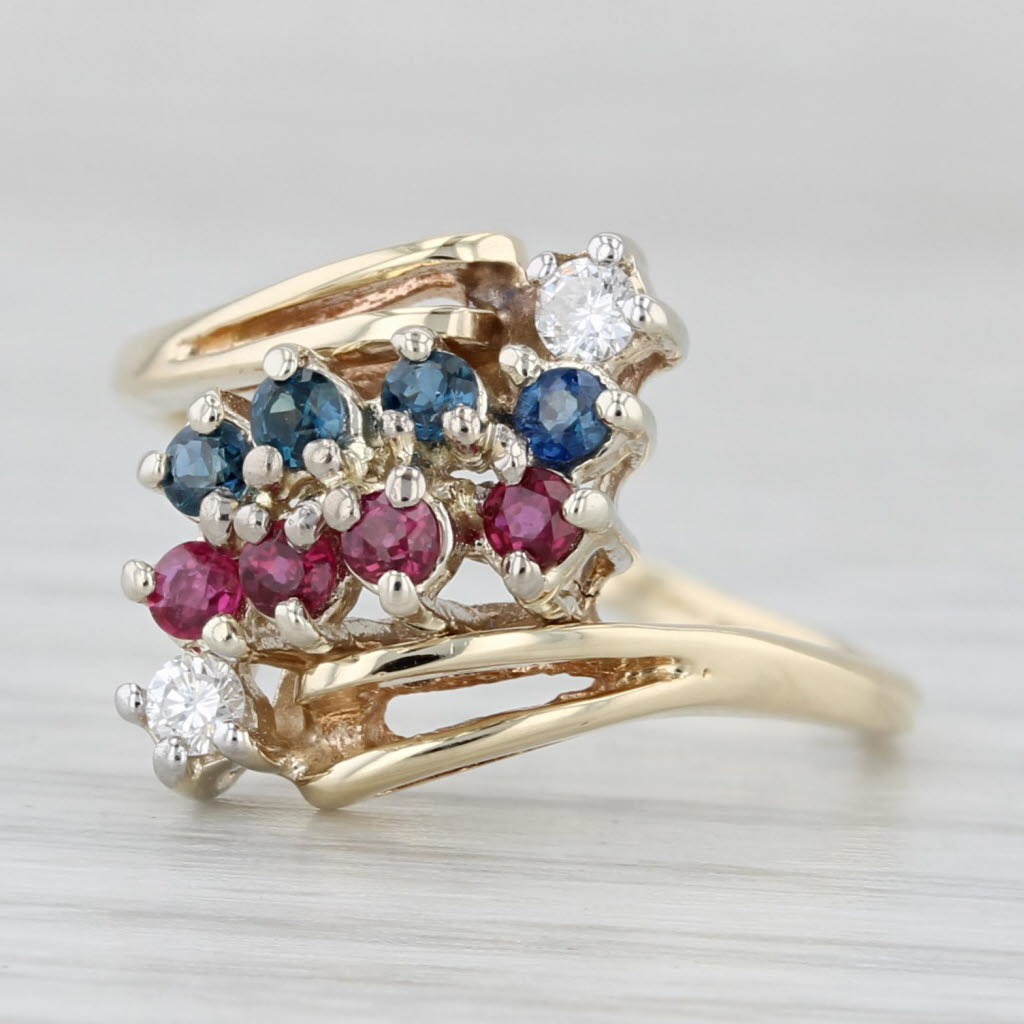 0.47ctw Natural Ruby Sapphire Diamond Bypass Ring in 14k Yellow Gold - Size 5.25 - Elegant Wedding, Anniversary or Gift Jewelry for Women