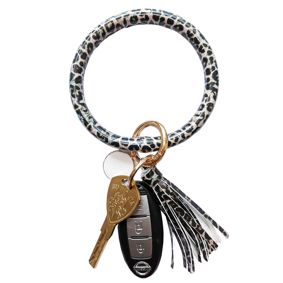 Tovly Stylish Leather & Silicone Wristlet Keychain Bracelet for Women - Round Key Ring Holder with Tassel Bangle | Perfect for Key Organization, Handbag Accessory & Fashion Statement