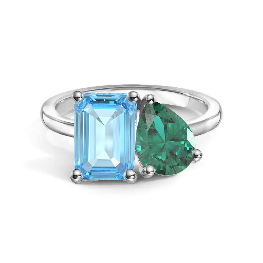 Personalized Toi et Moi Aquamarine Birthstone Ring for Women - Custom Anniversary, Engagement & Wedding Jewelry Gift - Perfect for Couples, Brides & Romantic Occasions