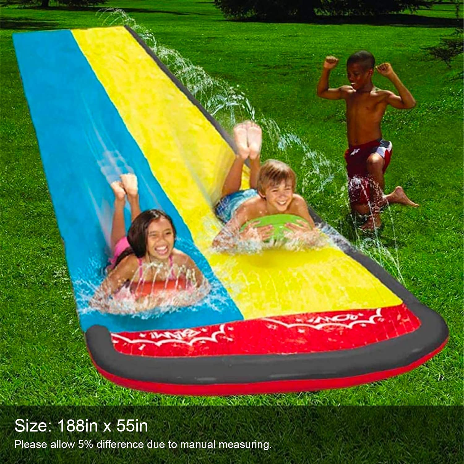 Double Water Slide for Backyard Fun - Long Slip & Slide Outdoor Water Toy for Kids & Adults - Perfect for Summer Parties, Family Gatherings & Backyard Games