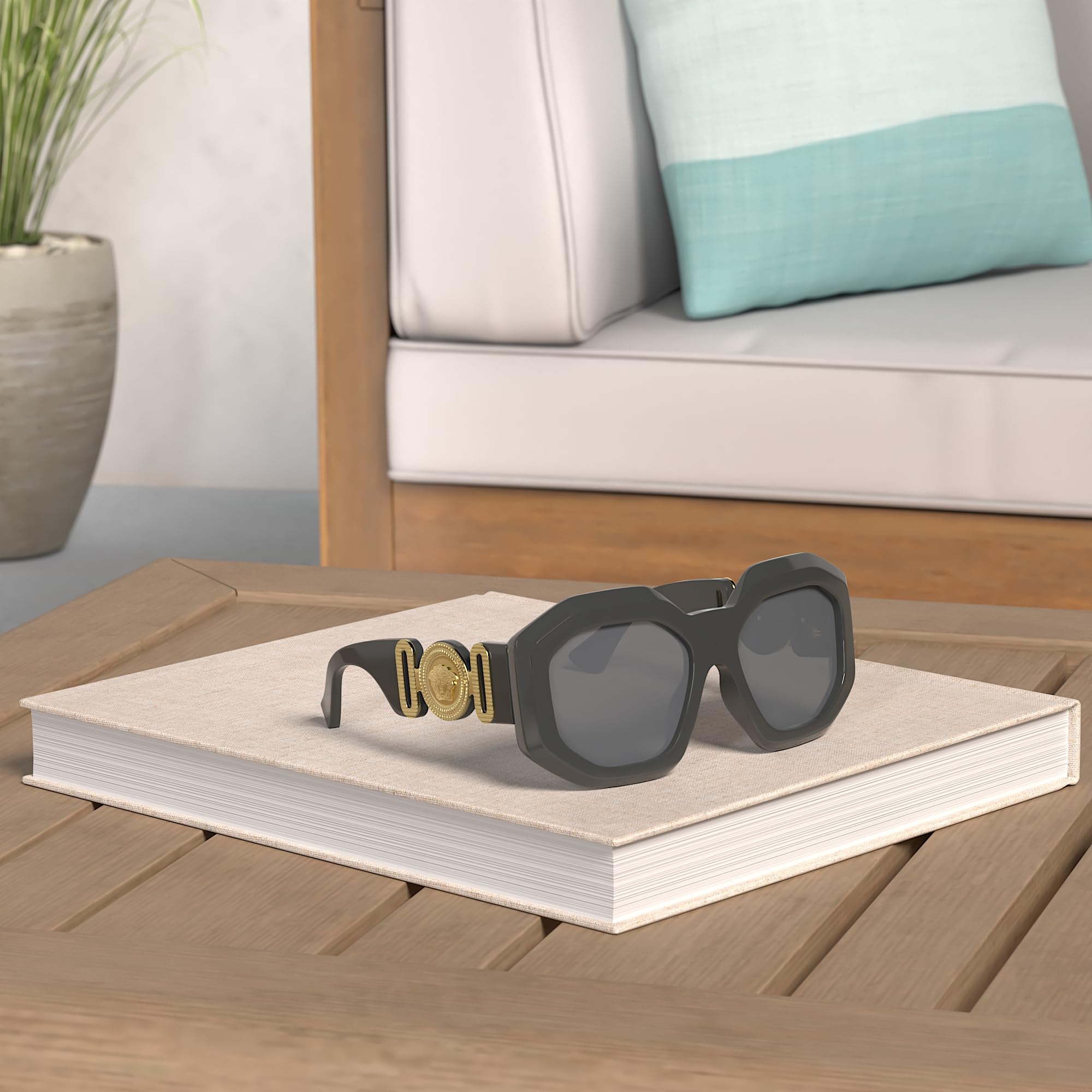 Versace Women's Sunglasses - Black Frame & Dark Grey Lenses (56mm) for Fashion, Beach & Outdoor Activities